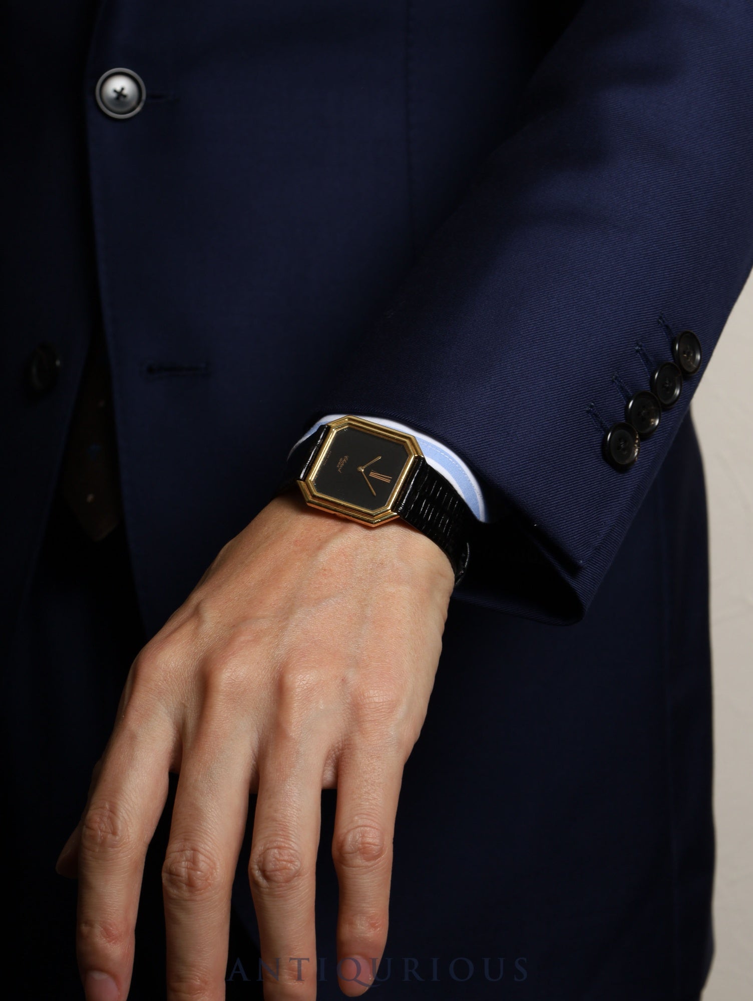 ショパール L.U.C U2130 手巻き Cal.895 AU750 革 社外尾錠(GP) オニキス文字盤 冊子 保証書(1979年)保証登録カード 純正革ベルト オーバーホール済み