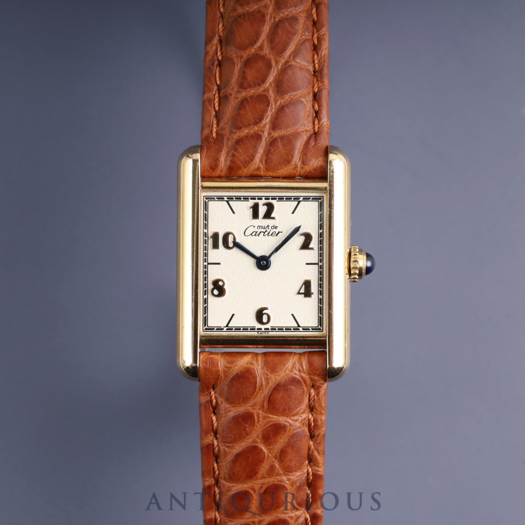 Cartier Must Tank SM W1008354 / 1613 Quartz Cal.057 SV925 Leather Genuine D Buckle (GP) Flying Arabic CC Dial Overhauled