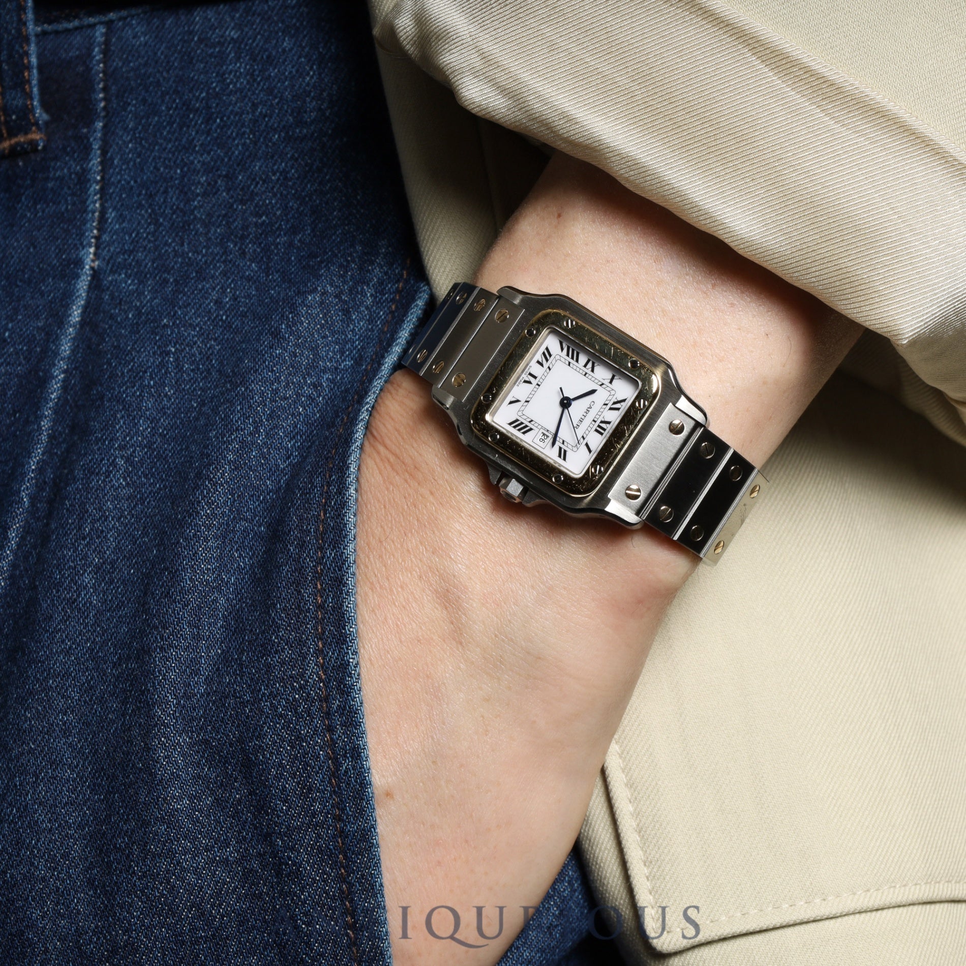 Cartier Santos Galbee LM 1553 Automatic Caliber - Stainless Steel/Yellow Gold with White Dial. Completely serviced at a Cartier boutique. New bracelet replaced.