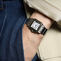 Cartier Santos Galbee LM 1553 Automatic Caliber - Stainless Steel/Yellow Gold with White Dial. Completely serviced at a Cartier boutique. New bracelet replaced.