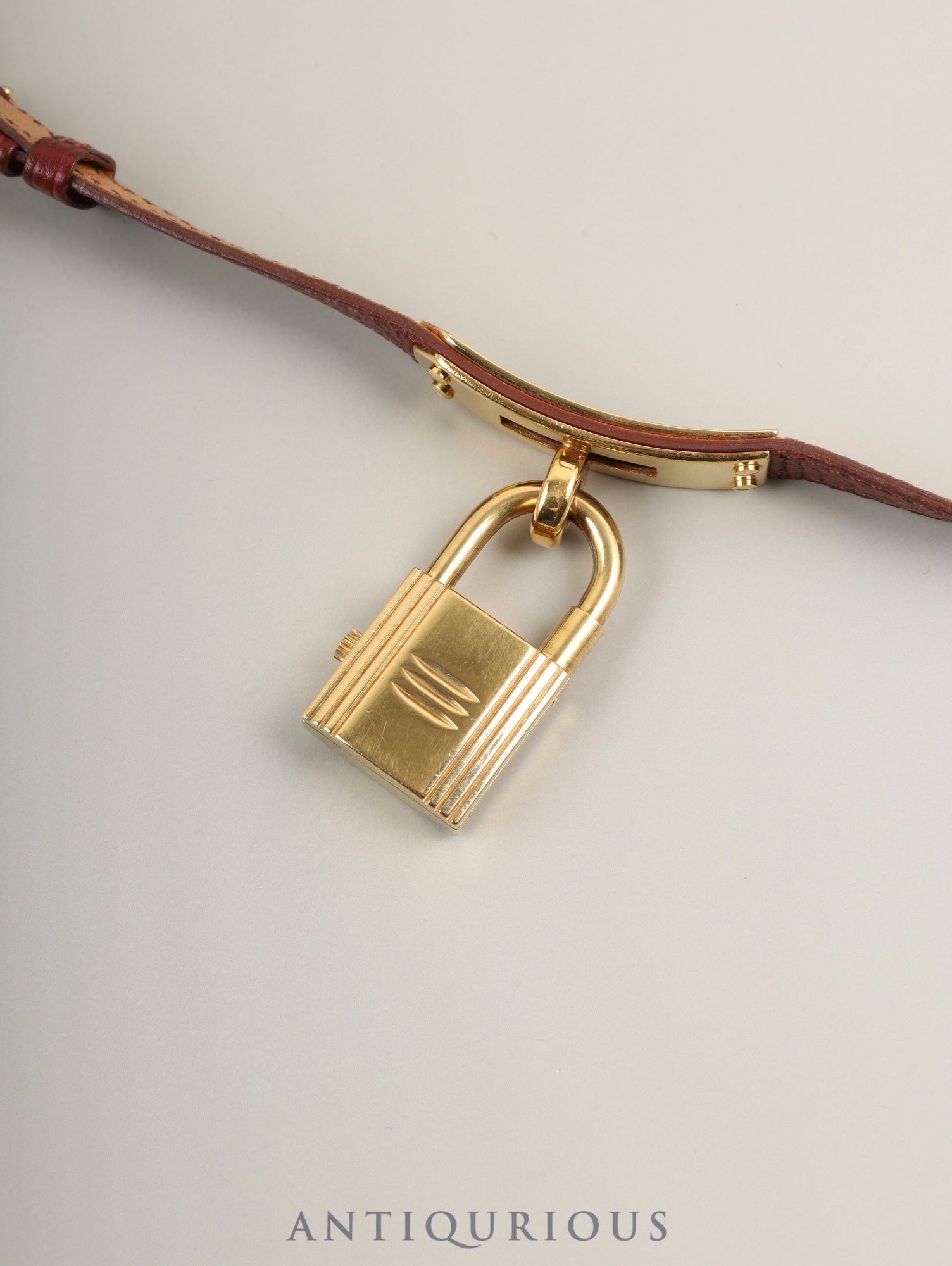 エルメス ケリーウォッチ 39.01 クォーツ GP 純正革ベルト(○U刻:1991年)社外尾錠(GP) ボルドー文字盤 箱 保証書(1993年)オーバーホール済み