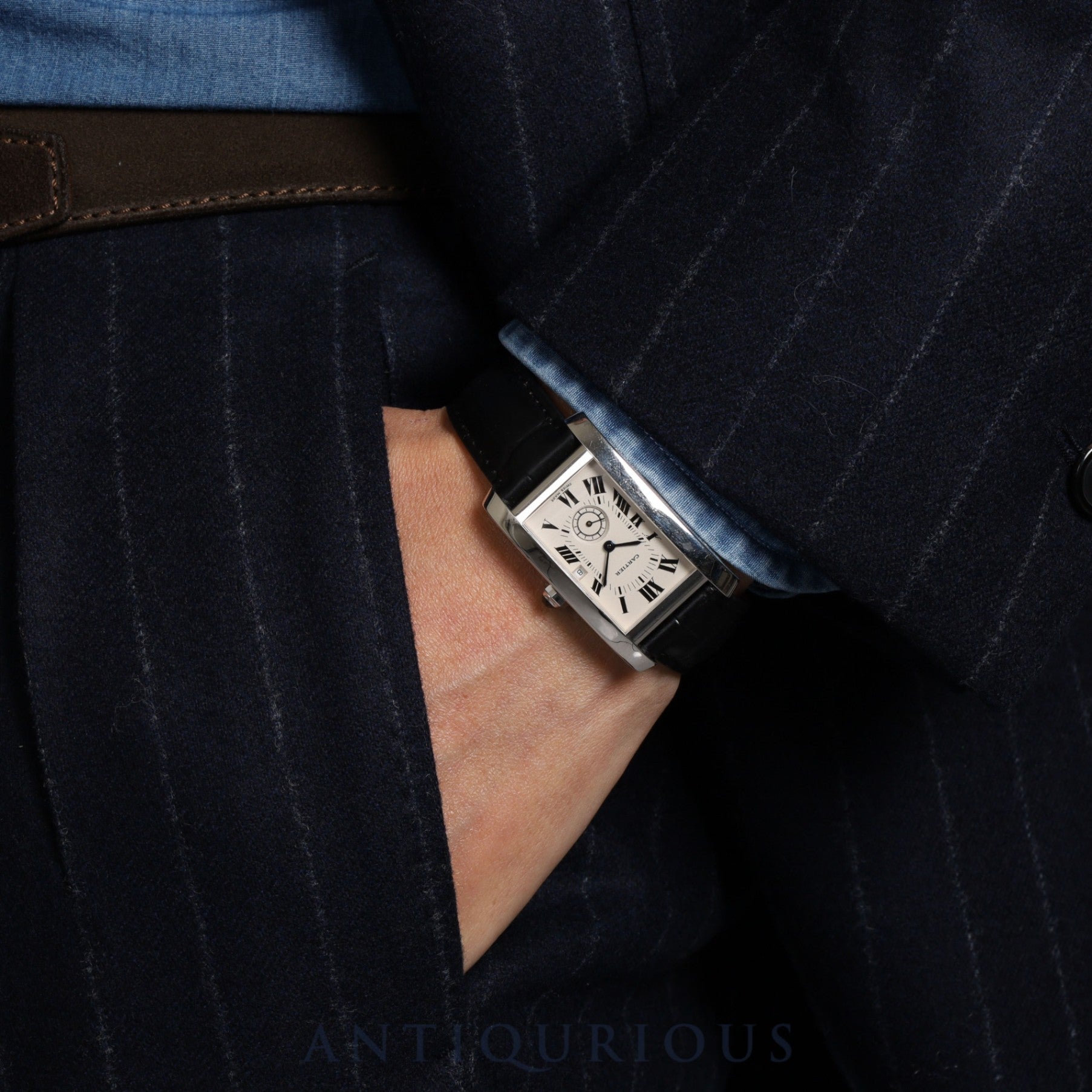 カルティエ タンクアメリカン MM W2600751 / 3012905 クォーツ Cal.012 750 革 純正Dバックル(750)ホワイトローマン文字盤 オーバーホール済み