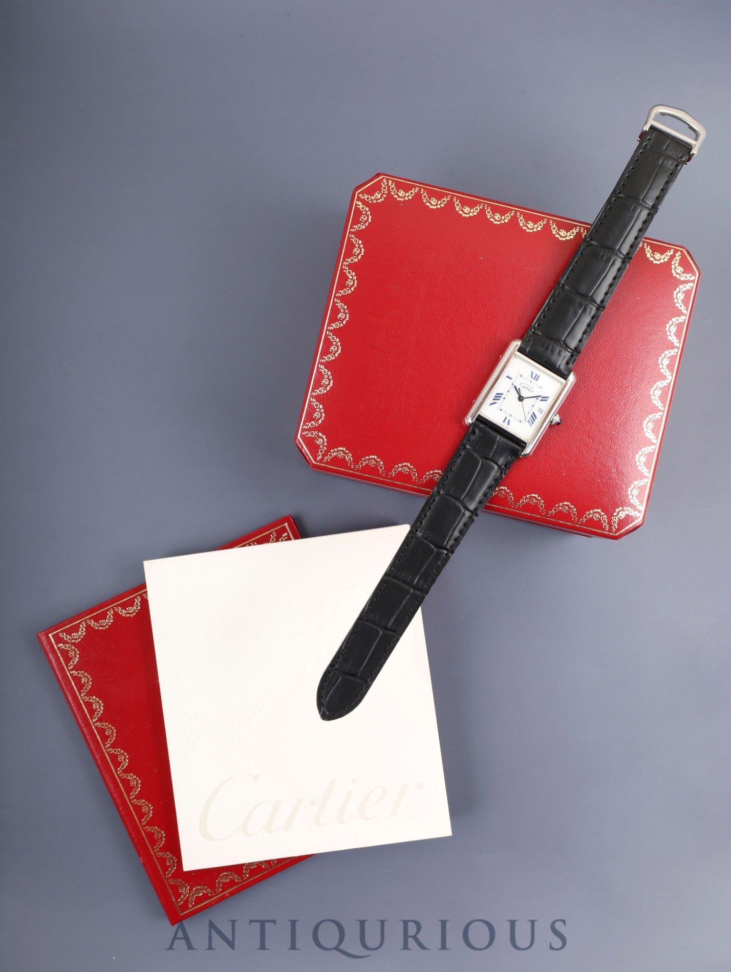 Cartier Must Tank GM (XL) W1014154 /2414 Quartz Cal.687 SV925 Leather Genuine D-buckle (SS) White Dial with Exploding Roman Numerals, CC Logo (SWISS MADE marking) Box Papers Overhauled