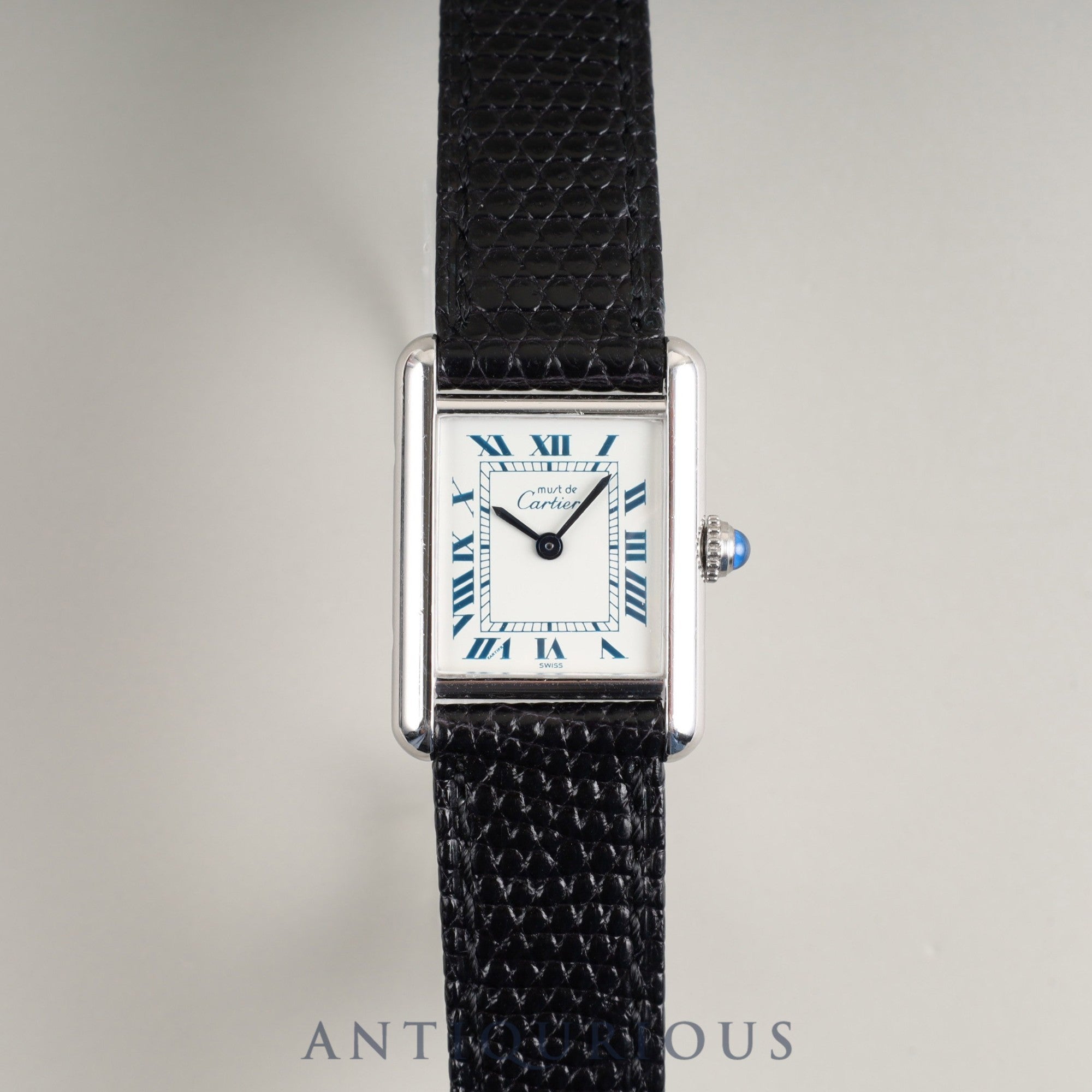 Cartier Must Tank SM 6057002 Quartz Caliber 057 SV925 Leather Strap with Genuine Stainless Steel Buckle, White Roman Dial (SWISS Marking), Overhauled and Finished to Look Like New