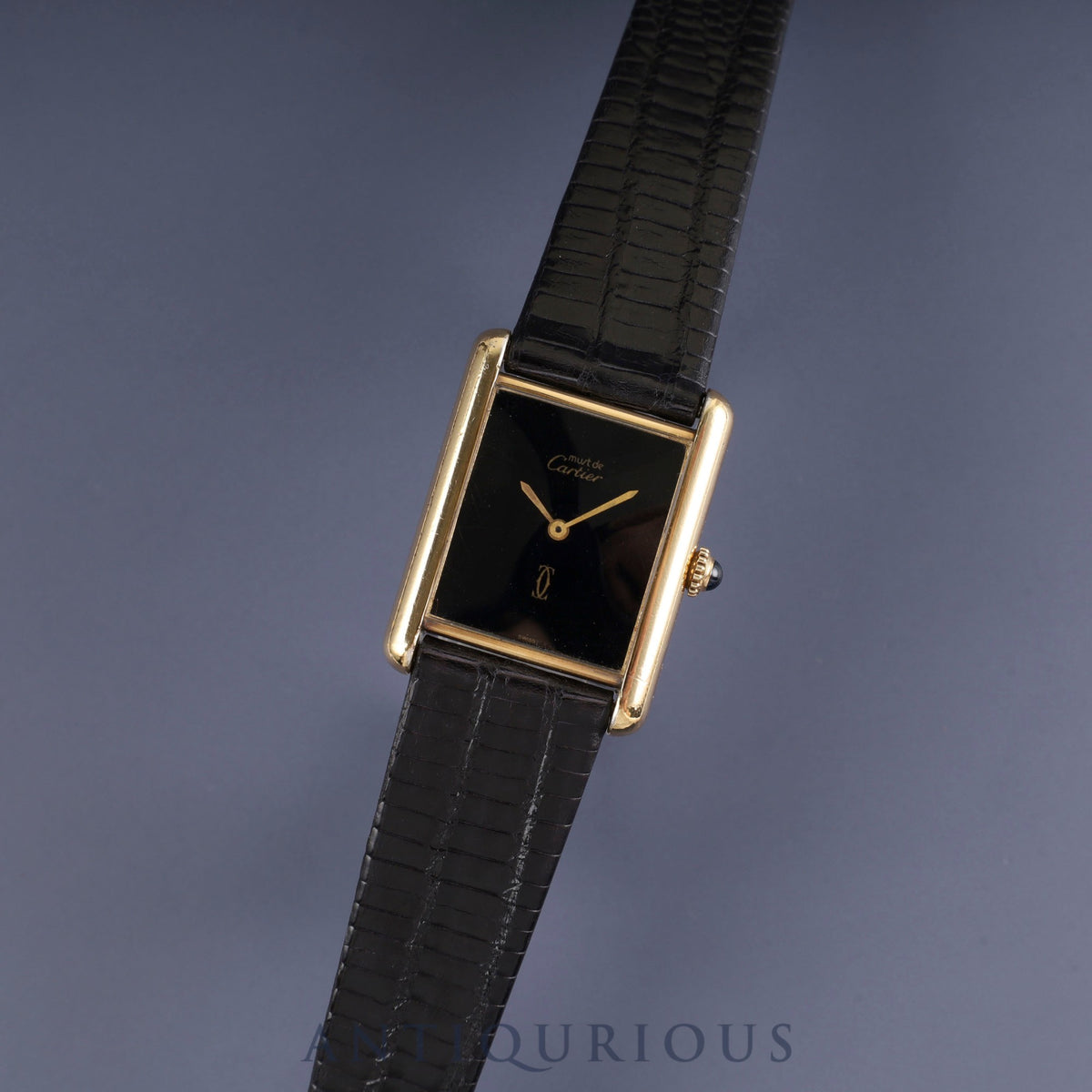 Cartier Must Tank LM Manual winding Cal.78-1 SV925 Leather Genuine buckle (GP) Onyx dial Overhauled