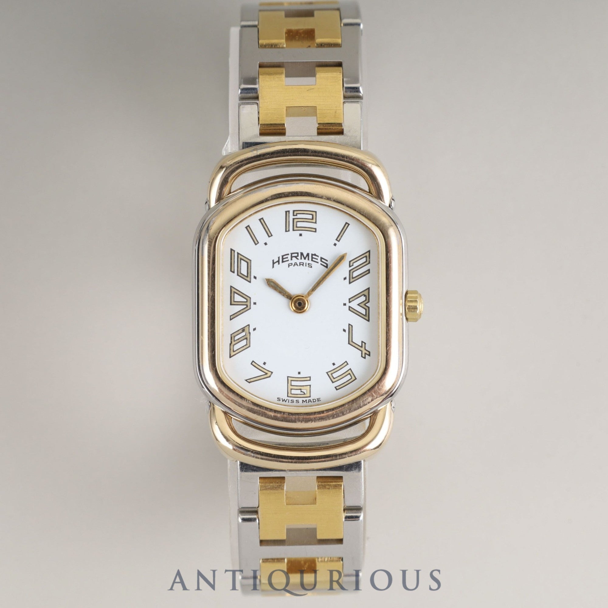 エルメス ラリー 77.03 クォーツ Cal.976.001 SS/GP SS/GP ホワイト文字盤 オーバーホール済み