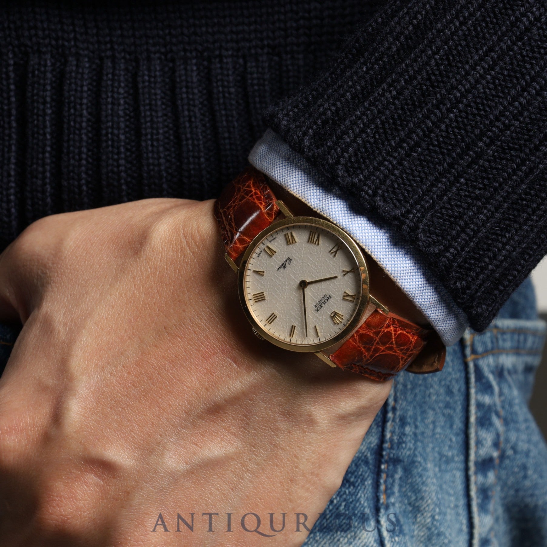 Rolex Cellini 4112 Manual winding Cal.1602 750 Leather Genuine buckle (GP) Engraved computer dial W serial (1994-1995) Overhauled