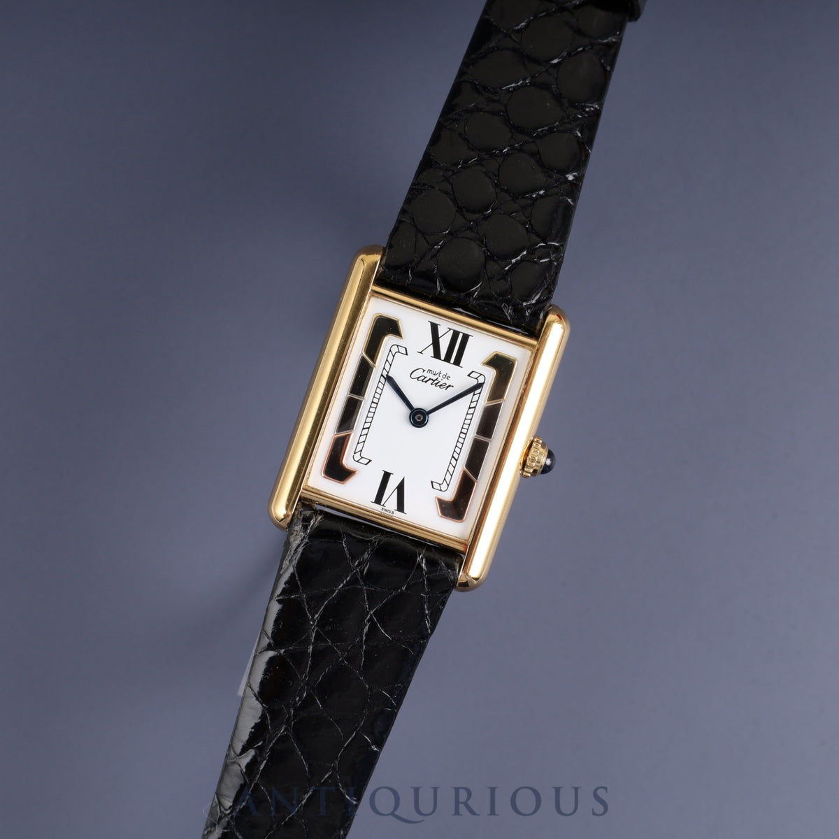 Cartier Must Tank LM 1615 / W1006254 Quartz Caliber 90 SV925 Leather Strap with Genuine GP Buckle, Side Trinity Dial, Overhauled
