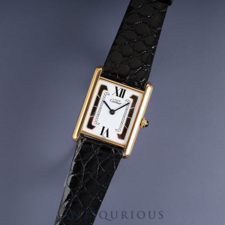 Cartier Must Tank LM 1615 / W1006254 Quartz Caliber 90 SV925 Leather Strap with Genuine GP Buckle, Side Trinity Dial, Overhauled