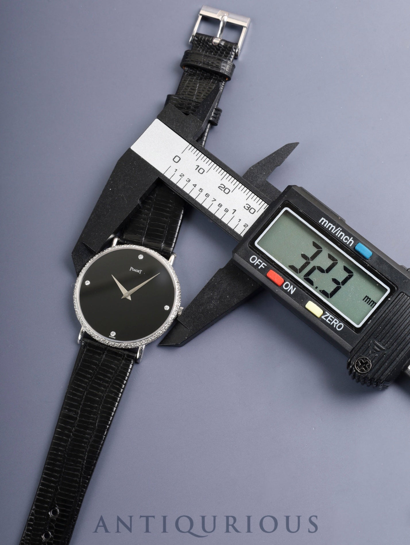Piaget Round 9037 Manual Winding Cal.9P2 750WG Leather Original Pin Buckle (750WG) Black / Diamond Dial Box Original Leather Strap Overhauled