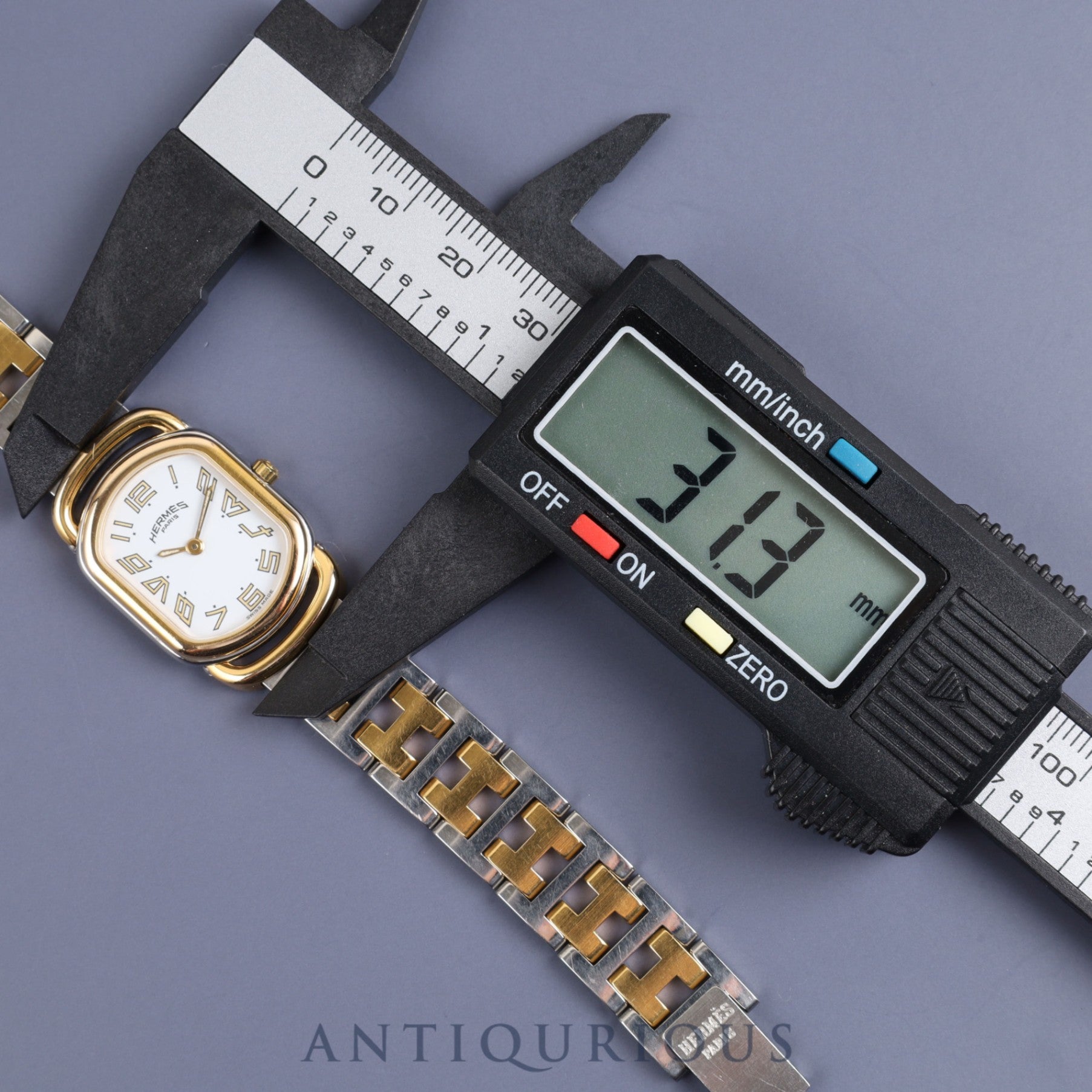 Hermes Rally 770301-4 Quartz Cal.976 001 SS/GP White Dial Warranty (1995) Box Overhauled