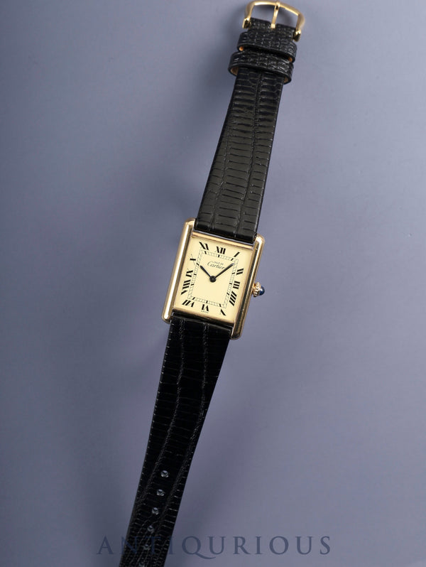 Cartier Must Tank LM Manual Winding Cal. 78-1 SV925 Leather Strap with Genuine GP Buckle, Ivory Roman Dial (SWISS Marking), Overhauled