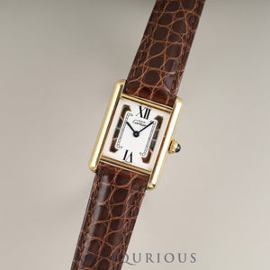 Cartier Must Tank SM 5057001 Quartz Caliber 057 SV925 Leather Strap with Genuine D-Buckle (GP) Side Trinity Dial Circa 1982-Circa 1995 Overhauled