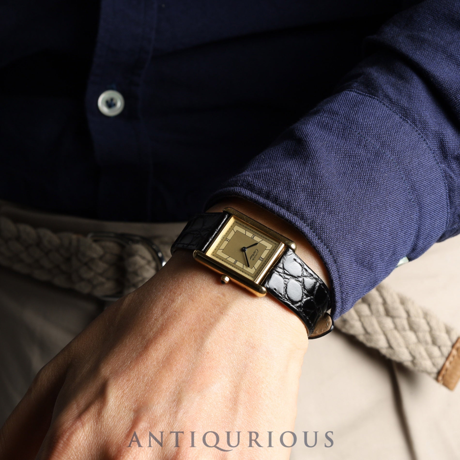 カルティエ マストタンク LM 6 81006 クォーツ Cal.81 SV925 革 純正尾錠(GP) ゴールド飛びローマン文字盤 オーバーホール済み