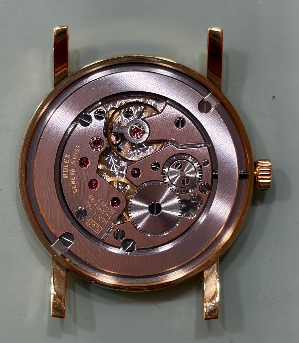 ロレックス チェリーニ 5115/8 手巻き Cal.1602 750YG 革 純正ピンバックル(750YG)シャンパン文字盤(SWISS MADE表記)箱 カードケース 保証書(2016年)オーバーホール済み