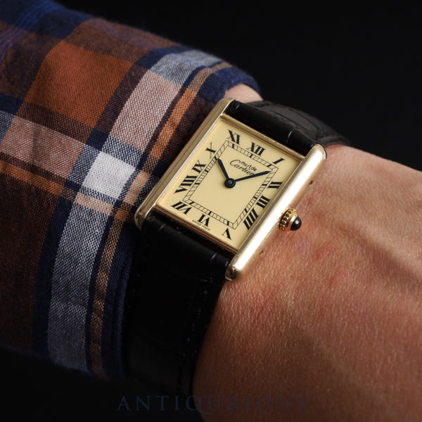 Cartier Must Tank LM W1002753 / 590005 Quartz SV925 Leather Buckle (GP) Ivory Roman Dial Complete service (full maintenance) completed at Cartier boutique
