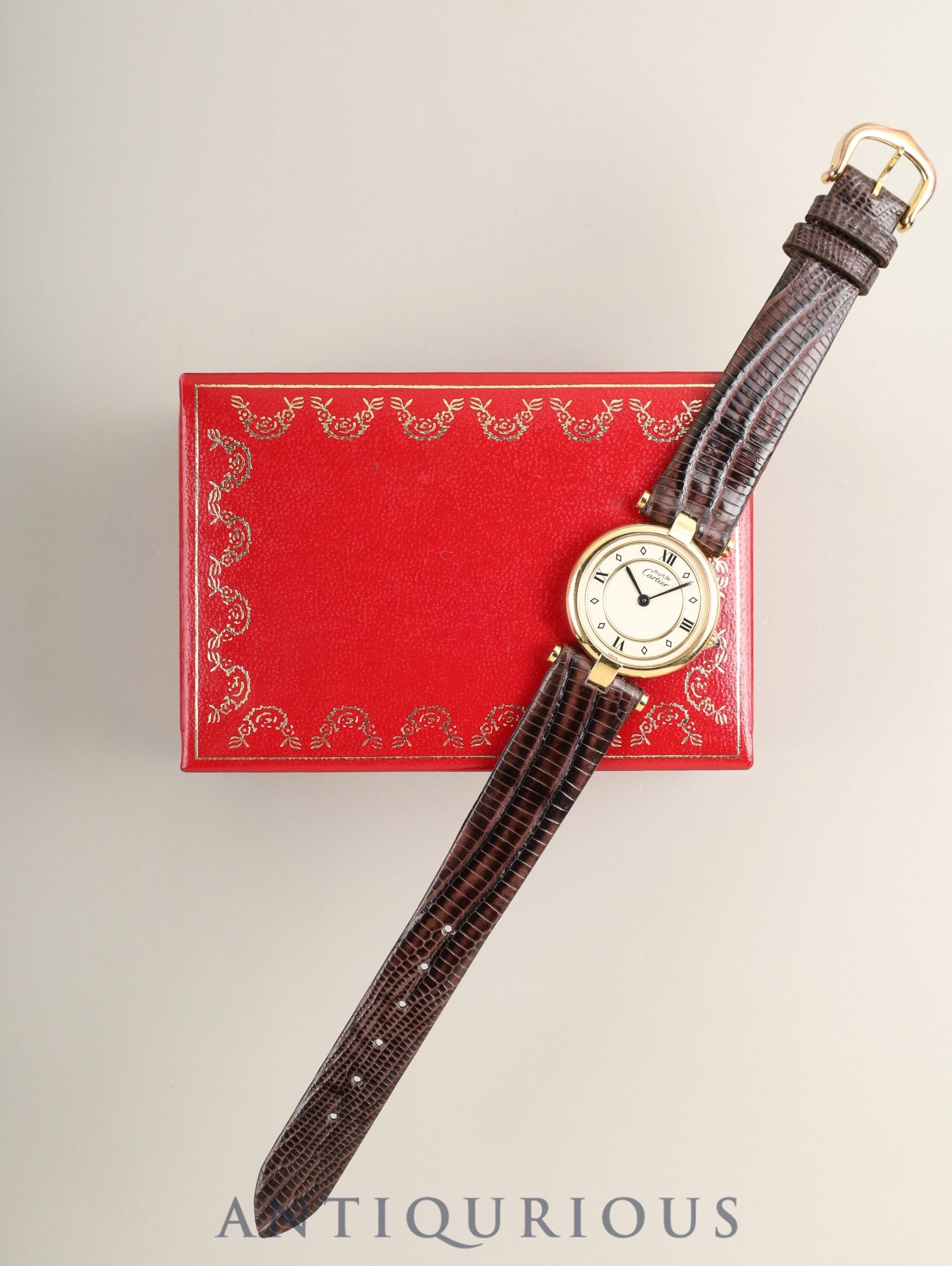 カルティエ マスト ヴァンドーム VLC SM 18 クォーツ Cal.81 SV925 革 純正ピンバックル(GP) アイボリー4点ローマン文字盤 箱 オーバーホール済み