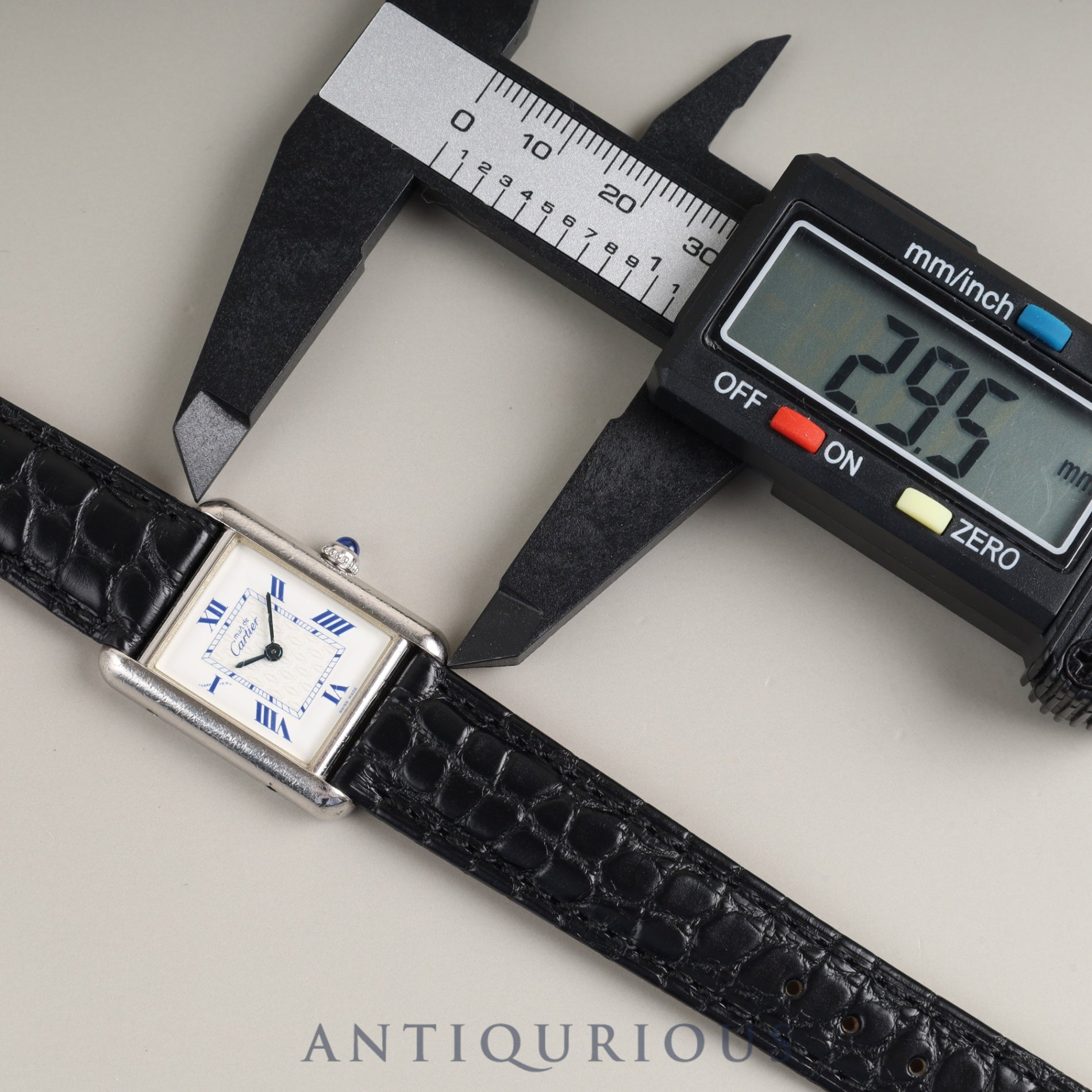 Cartier Must Tank MM 2416 Quartz Caliber 057 SV925 Leather Strap with Genuine Stainless Steel Buckle, White Roman Dial, Overhauled