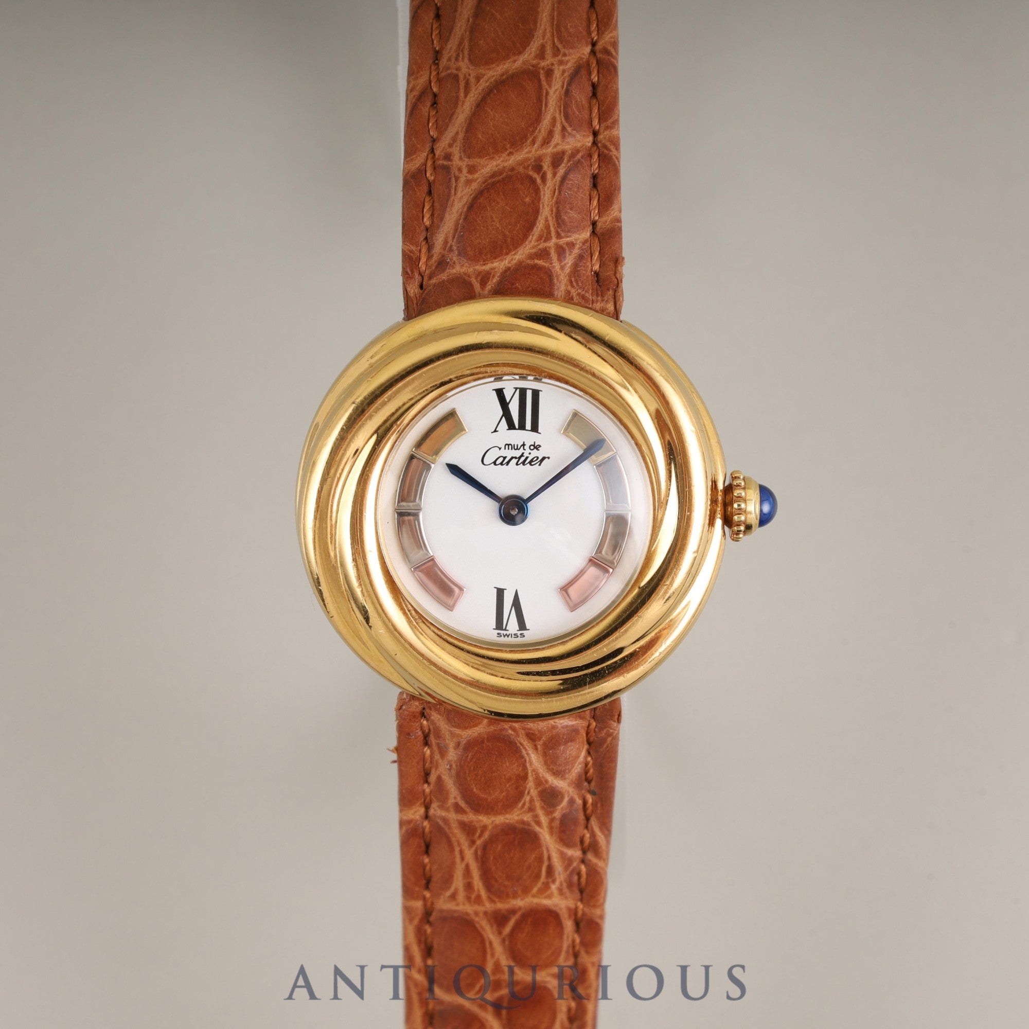 Cartier Must Trinity W1010744/2735 Quartz Caliber 157 SV925 GP Leather Strap with Genuine D-Clasp (GP) Buckle, Side Trinity Dial, Overhauled