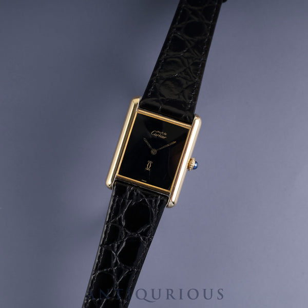 Cartier Must Tank LM Manual winding Cal.78-1 SV925 Leather Genuine buckle (GP) Onyx dial Overhauled