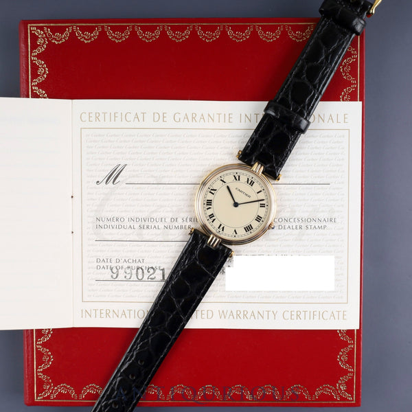 Cartier Vendome VLC Trinity LM 8151 Quartz Cal.81 750YG Leather Genuine Buckle (GP) Ivory Roman Dial Warranty (1999) Booklet Overhauled