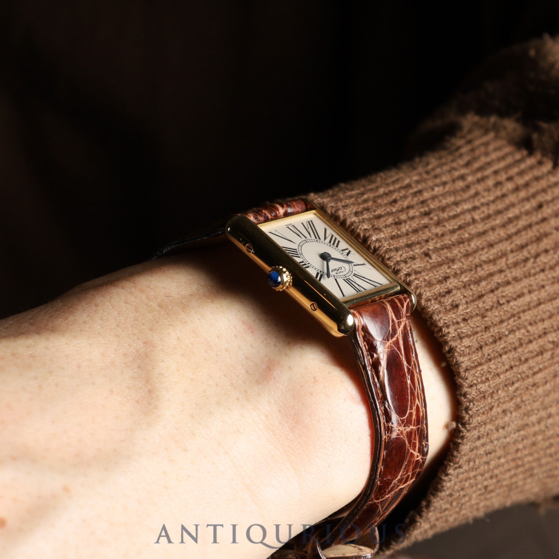 Cartier Must Tank LM W1005654 / 590005 Quartz Caliber 90 SV925 Leather Strap with Genuine GP Buckle, Opalescent Dial, Overhauled