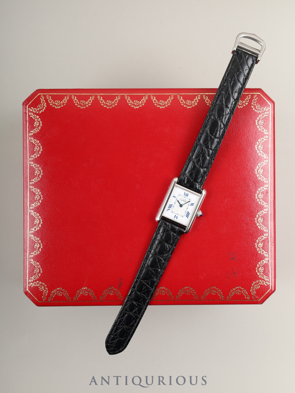 Cartier Must Tank MM W1014054 / 2416 Quartz Caliber 057 SV925 Leather Strap with Genuine D-Clasp (Stainless Steel) White Roman CC Dial (SWISS MADE Marking) Box Overhauled