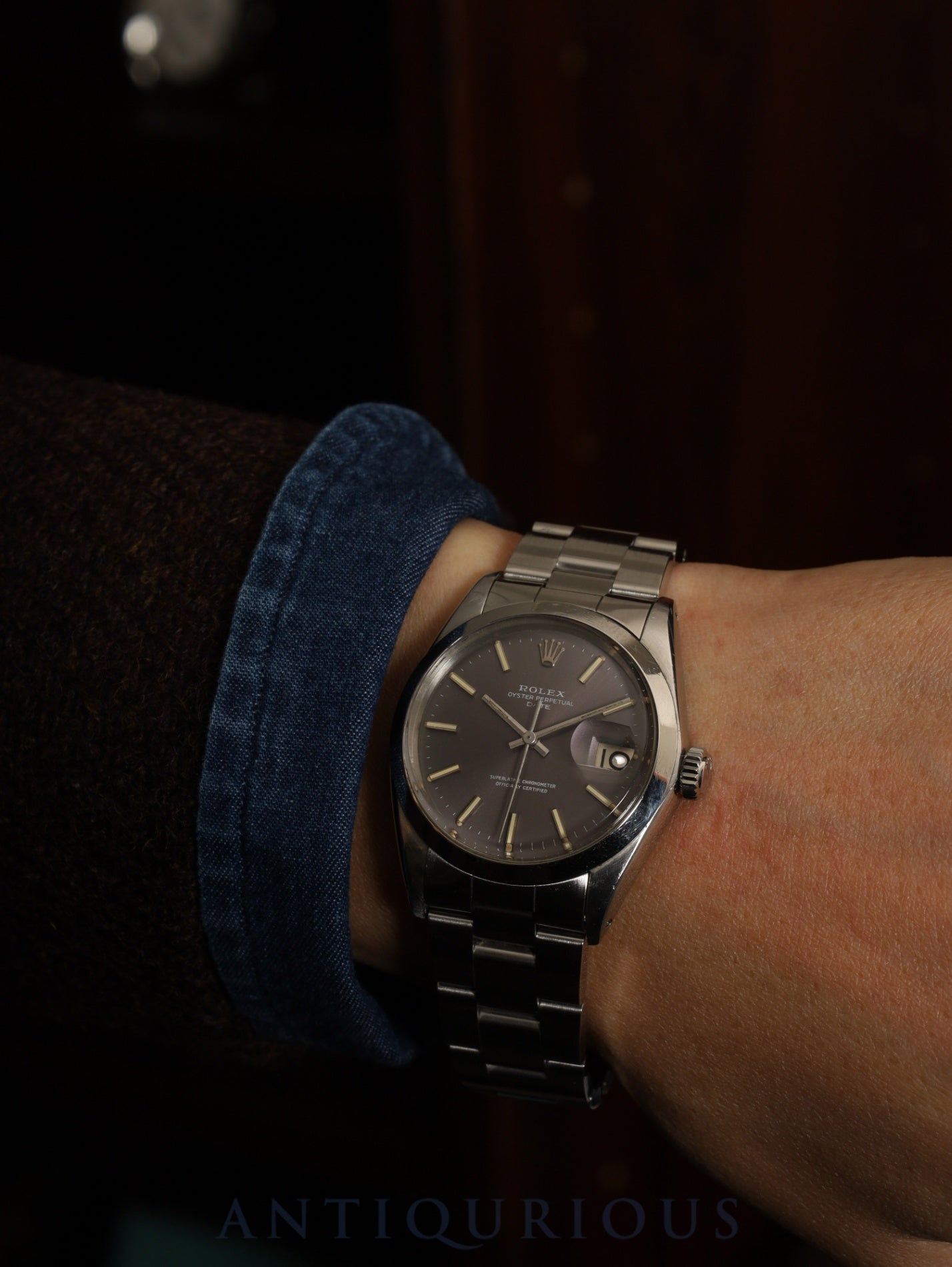 Rolex Oyster Perpetual Date 1500 Automatic Caliber 1570 Stainless Steel Gray Dial 36mm No. 19 (1966) Overhauled