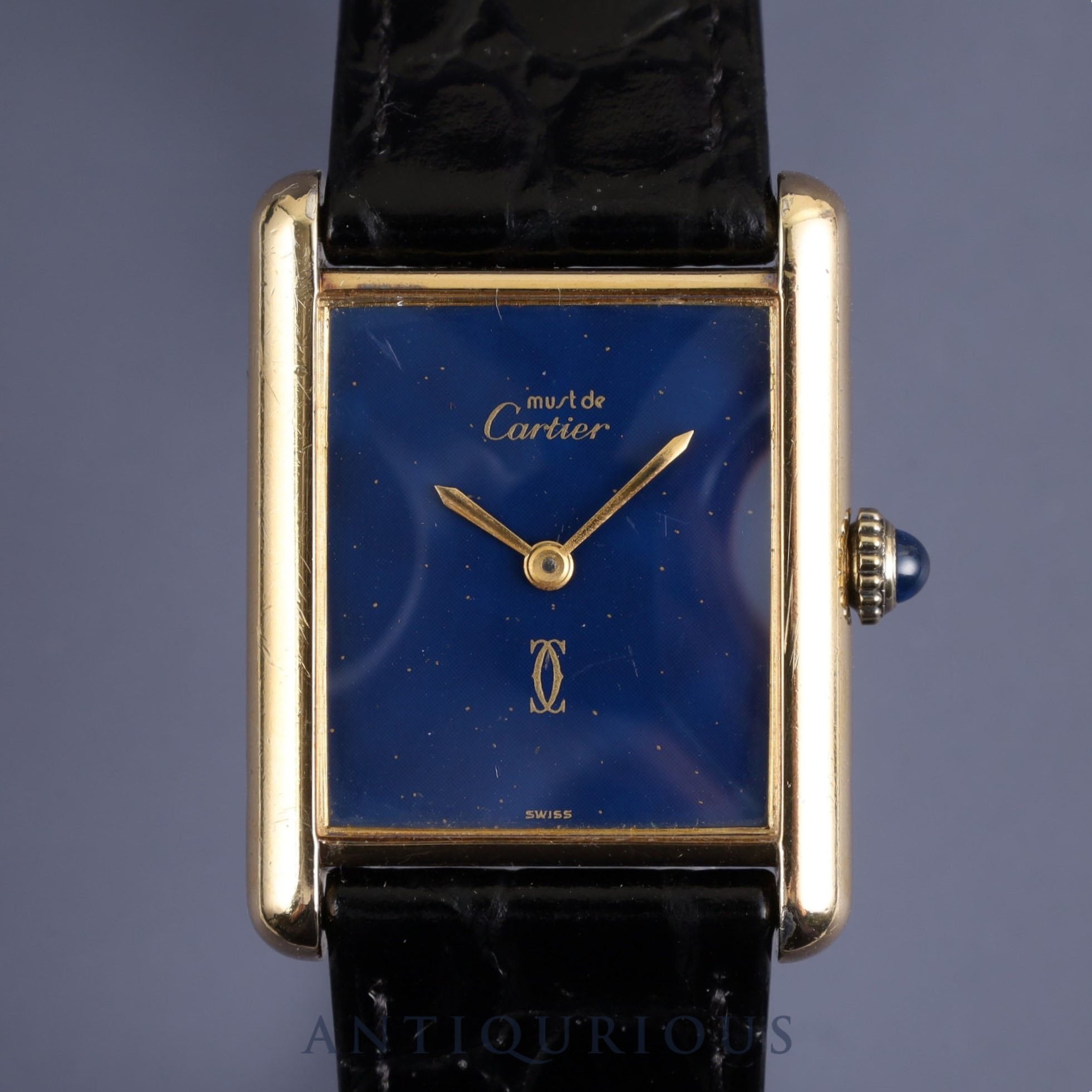 Cartier Must Tank LM Manual winding Cal.78-1 SV925 Leather Genuine buckle (GP) Lapis lazuli dial Overhauled