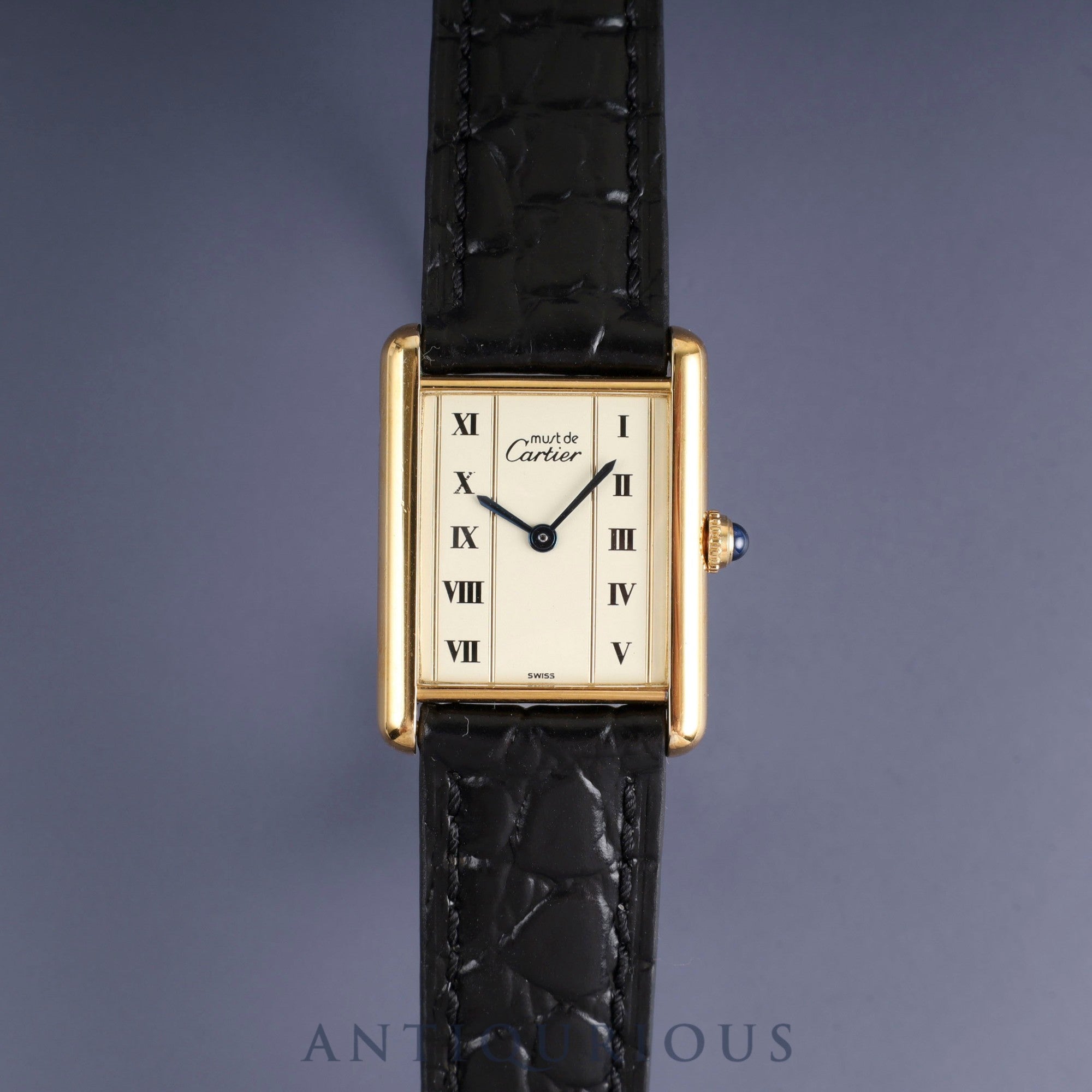 Cartier Must Tank LM 590005 Quartz Cal.90 SV925 Leather Genuine Buckle (GP) Straight Roman Dial Overhauled