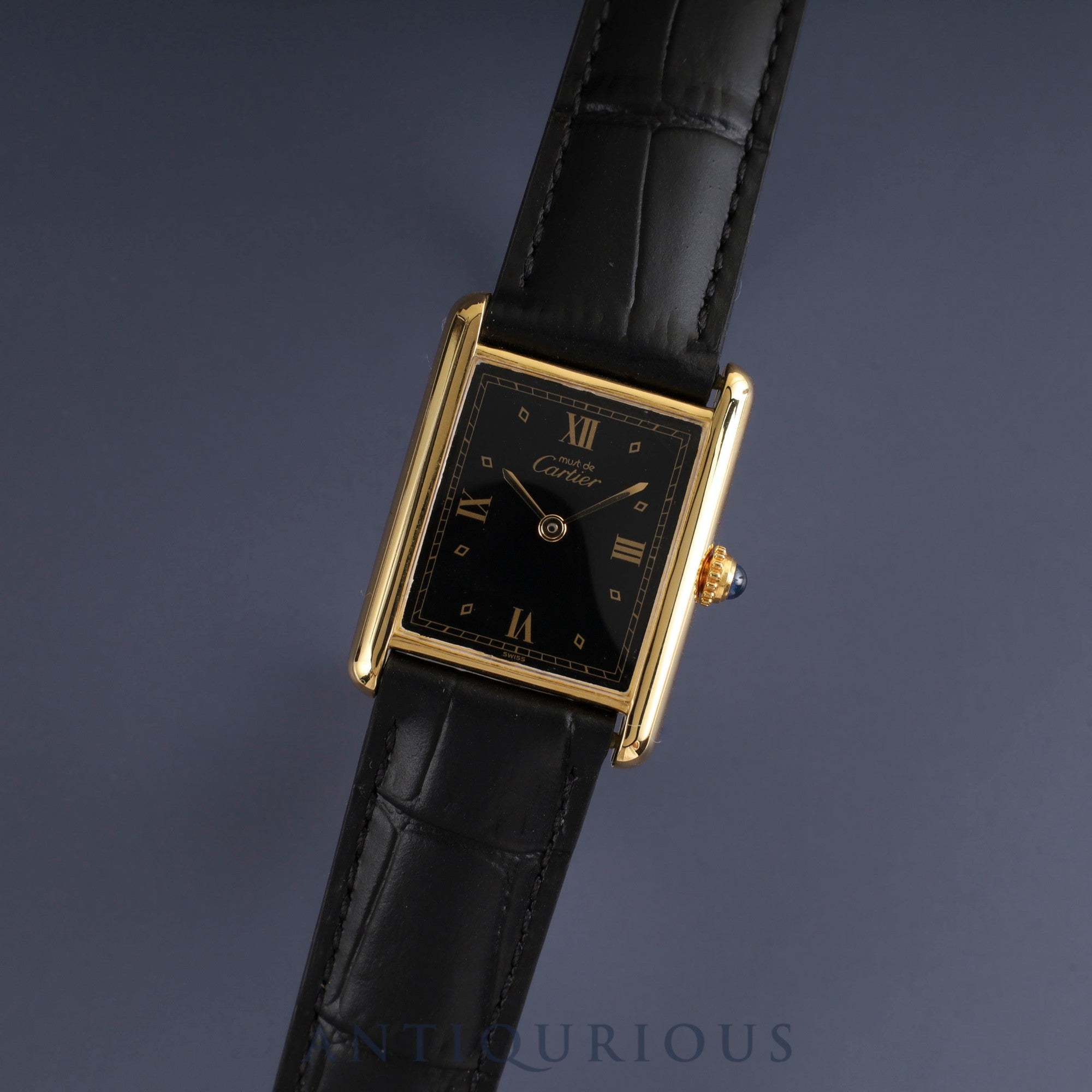 カルティエ マストタンク LM W1001254 / 590005 クォーツ Cal.90 SV925 革 純正Dバックル(GP) ブラック飛びローマン文字盤 保証書(1990年) オーバーホール済み 新品仕上げ済み