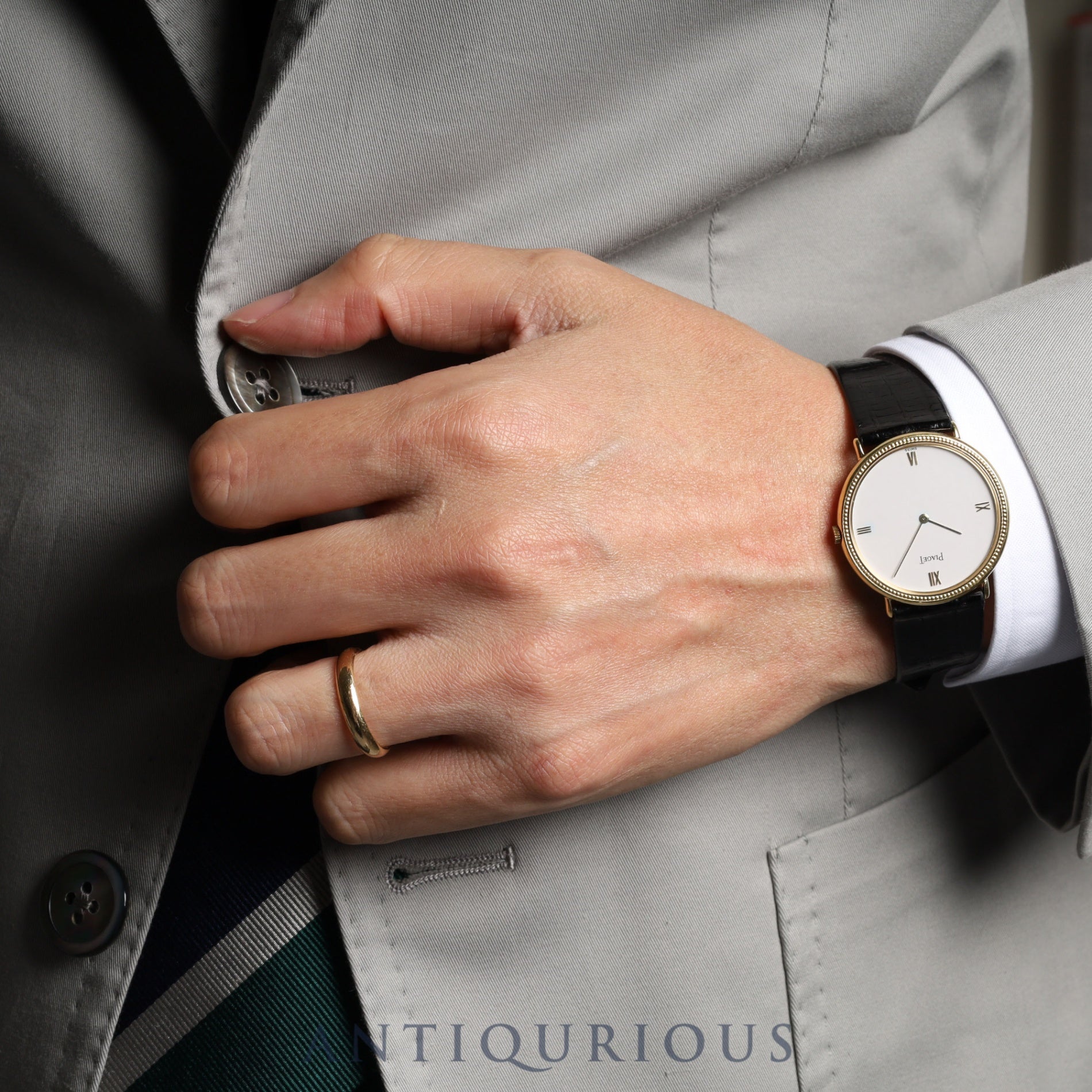 Piaget Round 90231 Manual Winding Caliber 9P2 750YG Leather Strap with Genuine Buckle (750YG) White Dial