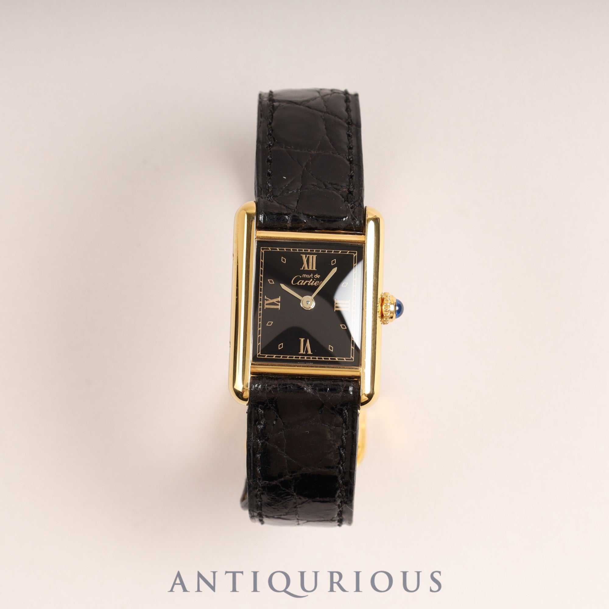カルティエ マストタンク SM QZ ブラック飛びローマ文字盤 Dバックル フルメンテナンス済み