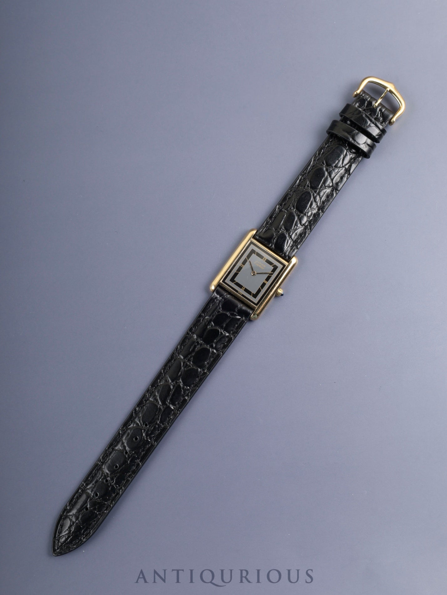 Cartier Must Tank LM 6 81006 Quartz Cal.81 SV925 Leather Original Pin Buckle (GP) Gray Dial with "Exploding" Roman Numerals (SWISS notation) Overhauled