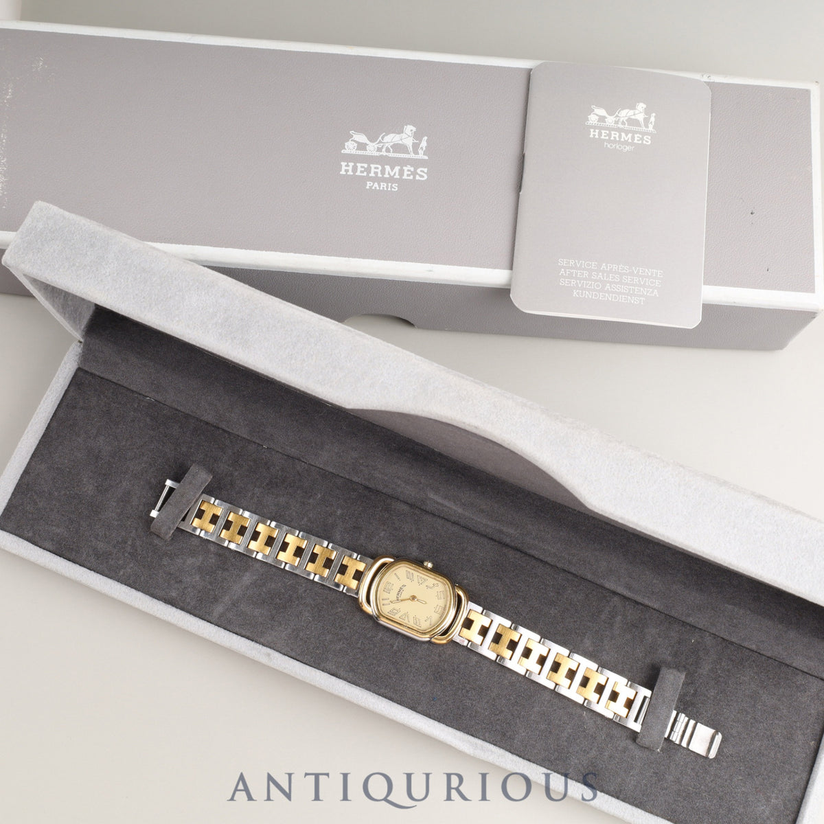 Hermes Rally 77.03 Quartz Cal.976.001 SS/GP SS/GP Ivory Dial Box Booklet Overhauled