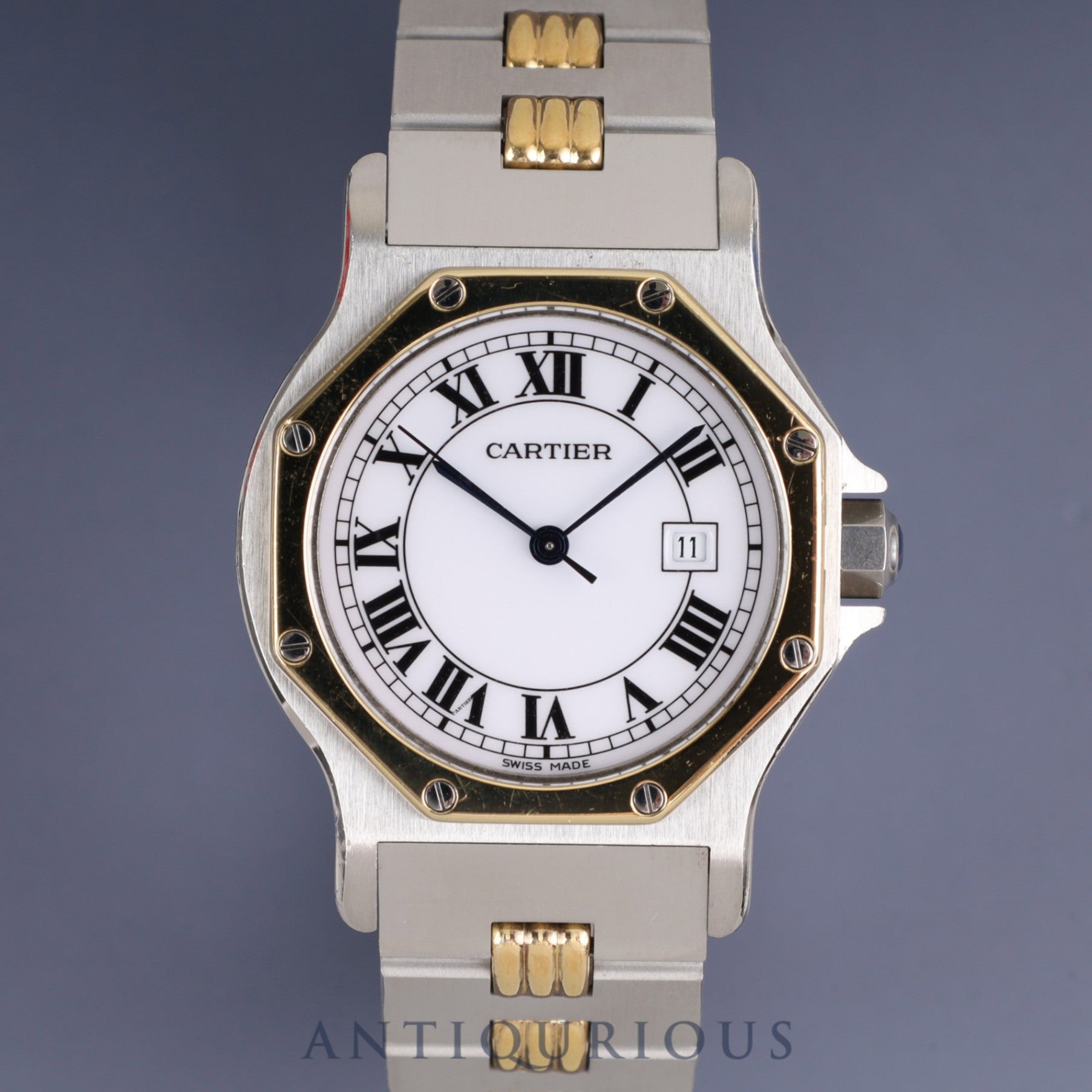 Cartier Santos Octagon LM 2966 Automatic, Stainless Steel/Yellow Gold, White Roman Dial, Booklet, Completely Serviced at a Cartier Boutique