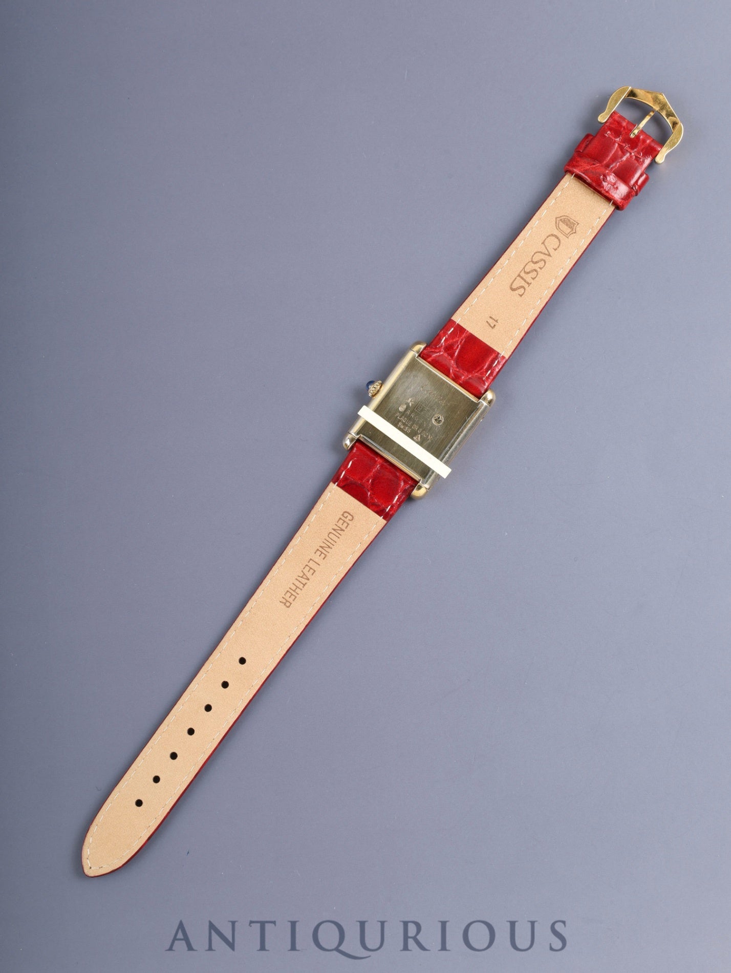 Cartier Must Tank LM, manual winding, Cal. 78-1, SV925, leather strap, original pin buckle (GP), garnet dial, Bordeaux dial (SWISS marking), recently overhauled.