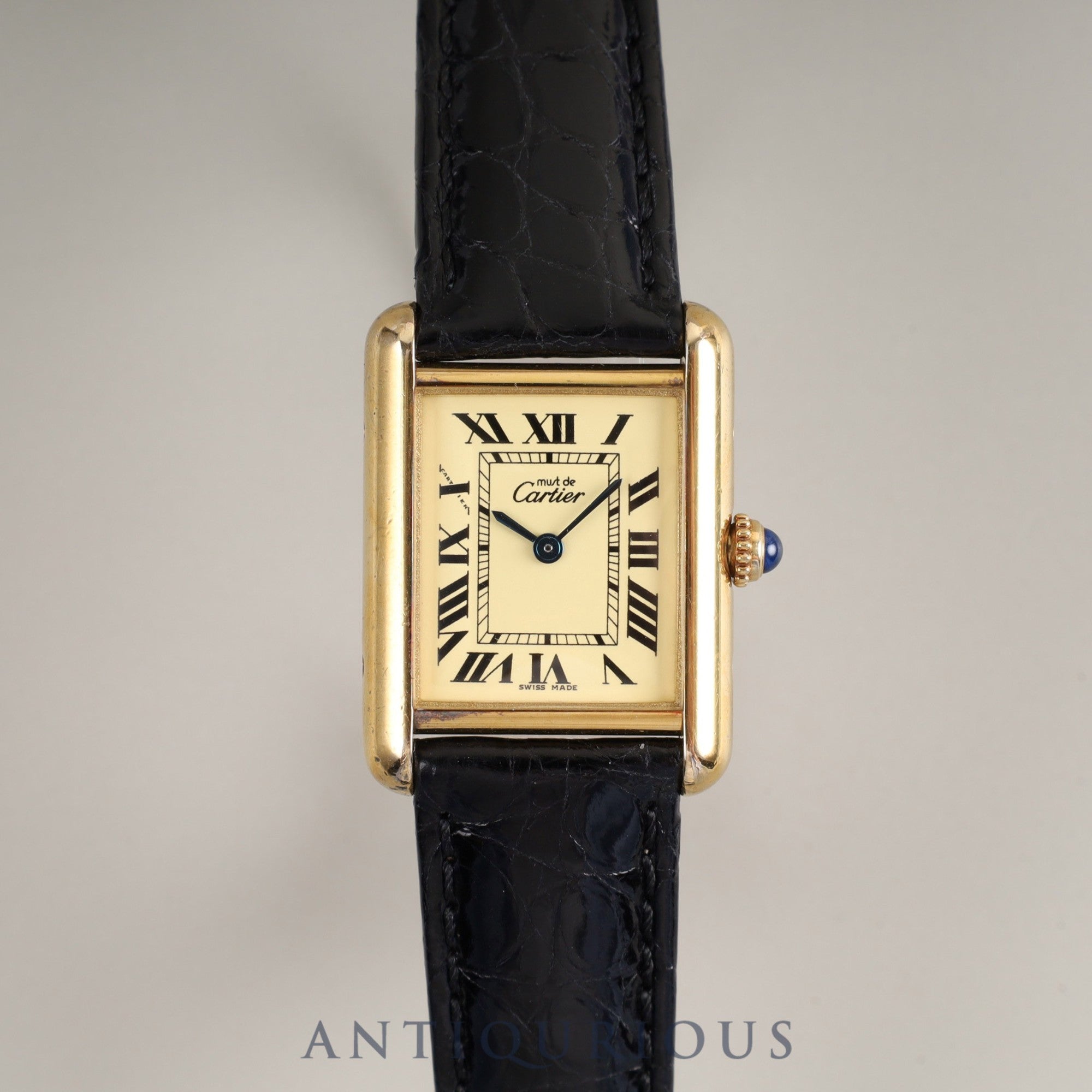 カルティエ マストタンク MM 2415 クォーツ Cal.057 SV925 革 純正Dバックル(GP) アイボリーローマン文字盤 オーバーホール済み