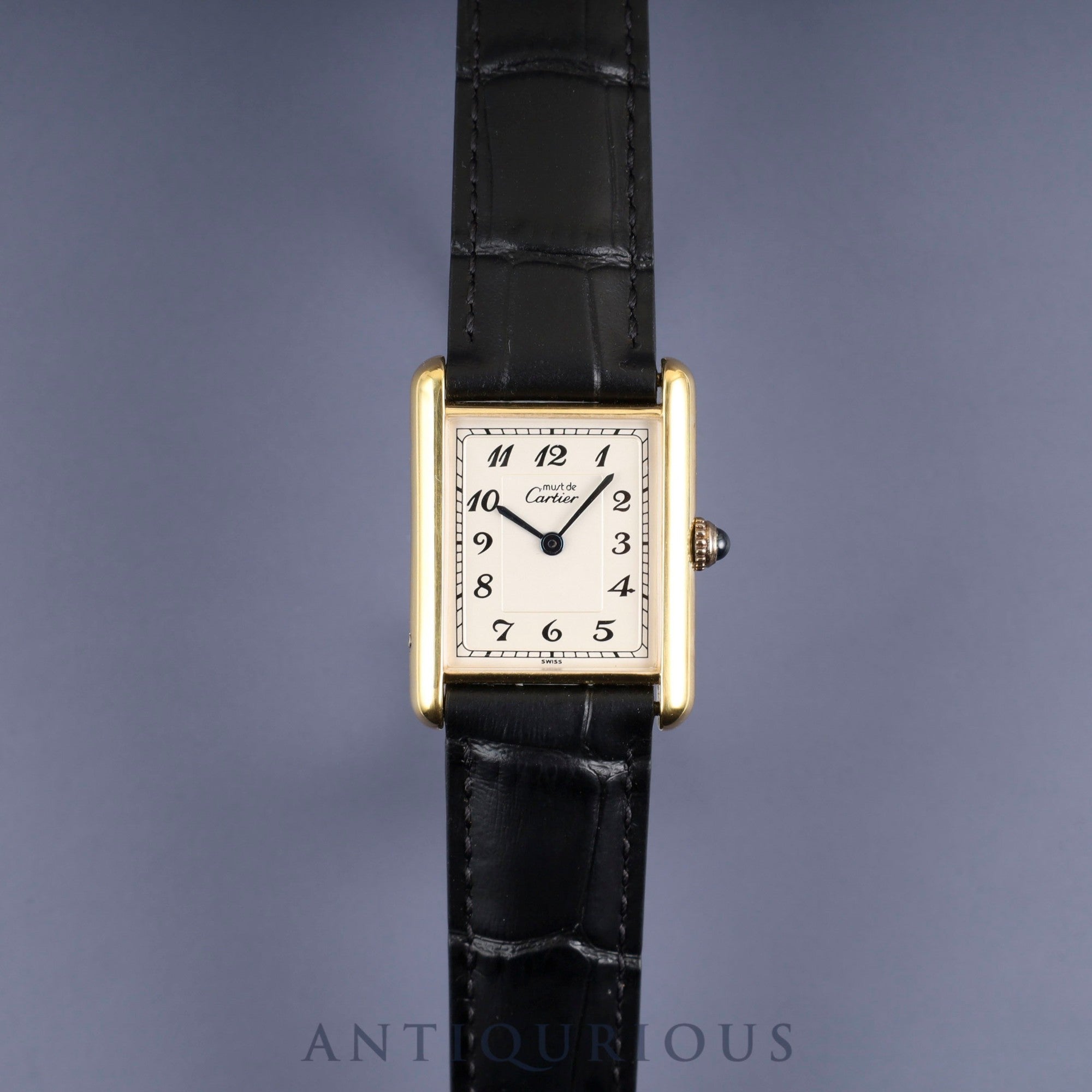Cartier Must Tank LM 590005 Quartz Caliber - SV925 Leather Strap with Genuine D-Buckle (GP) Arabic Dial Circa 1982-1995 Overhauled and Finished to New