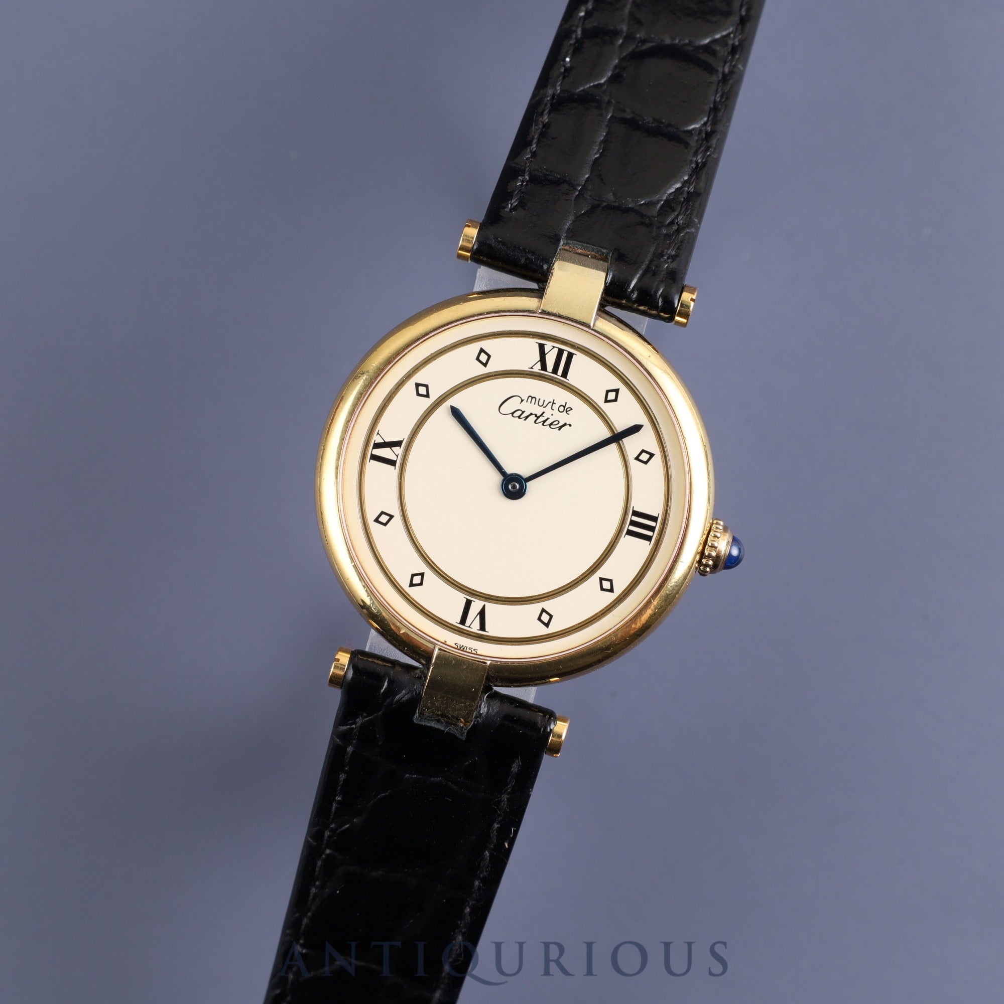 Cartier Must VLC Vendome LM 590003 Quartz Cal.690 SV925 Leather Genuine Buckle (GP) Ivory Dial Overhauled