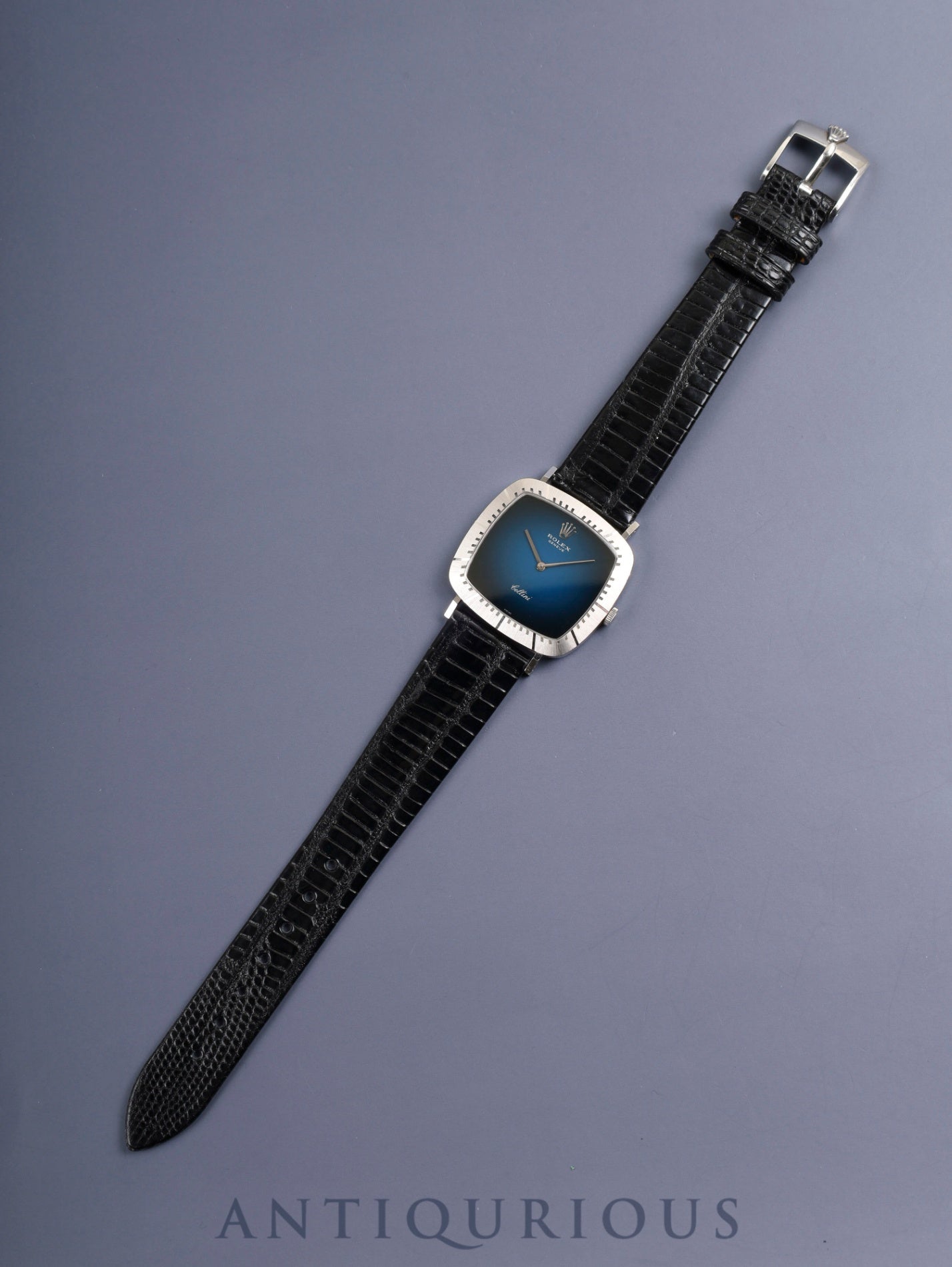 ロレックス チェリーニ 4084 手巻き Cal.1600 革 750WG 純正ピンバックル(SS)ネイビー文字盤 41番台(1974年)オーバーホール済み