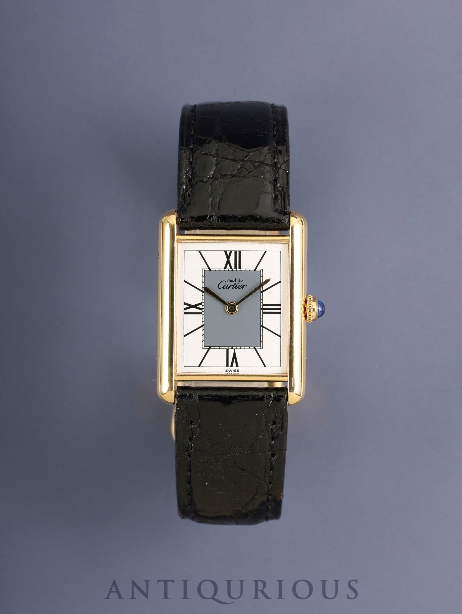 Cartier Must Tank LM 590005 Quartz Cal.90 SV925 Leather Original GP Deployment Buckle Center Gray Roman Dial (SWISS Dial) Overhauled, Polished