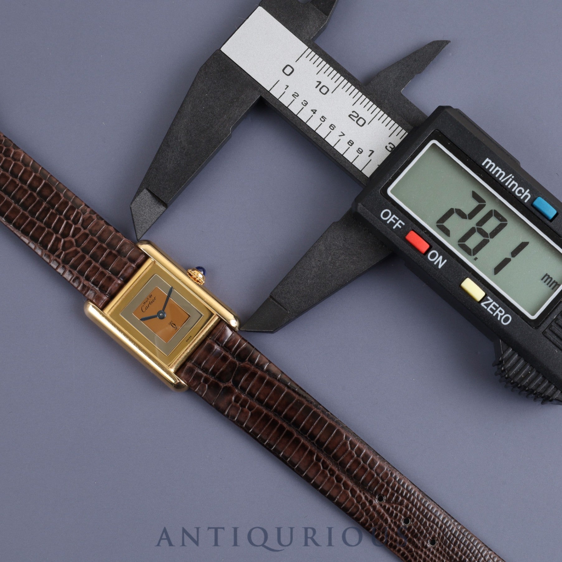 Cartier Must Tank SM 4919123 / 3 66001 Quartz Caliber 057 SV925 Leather Strap with Genuine GP Buckle, Square Trinity Dial, Box, Warranty Card, Overhauled