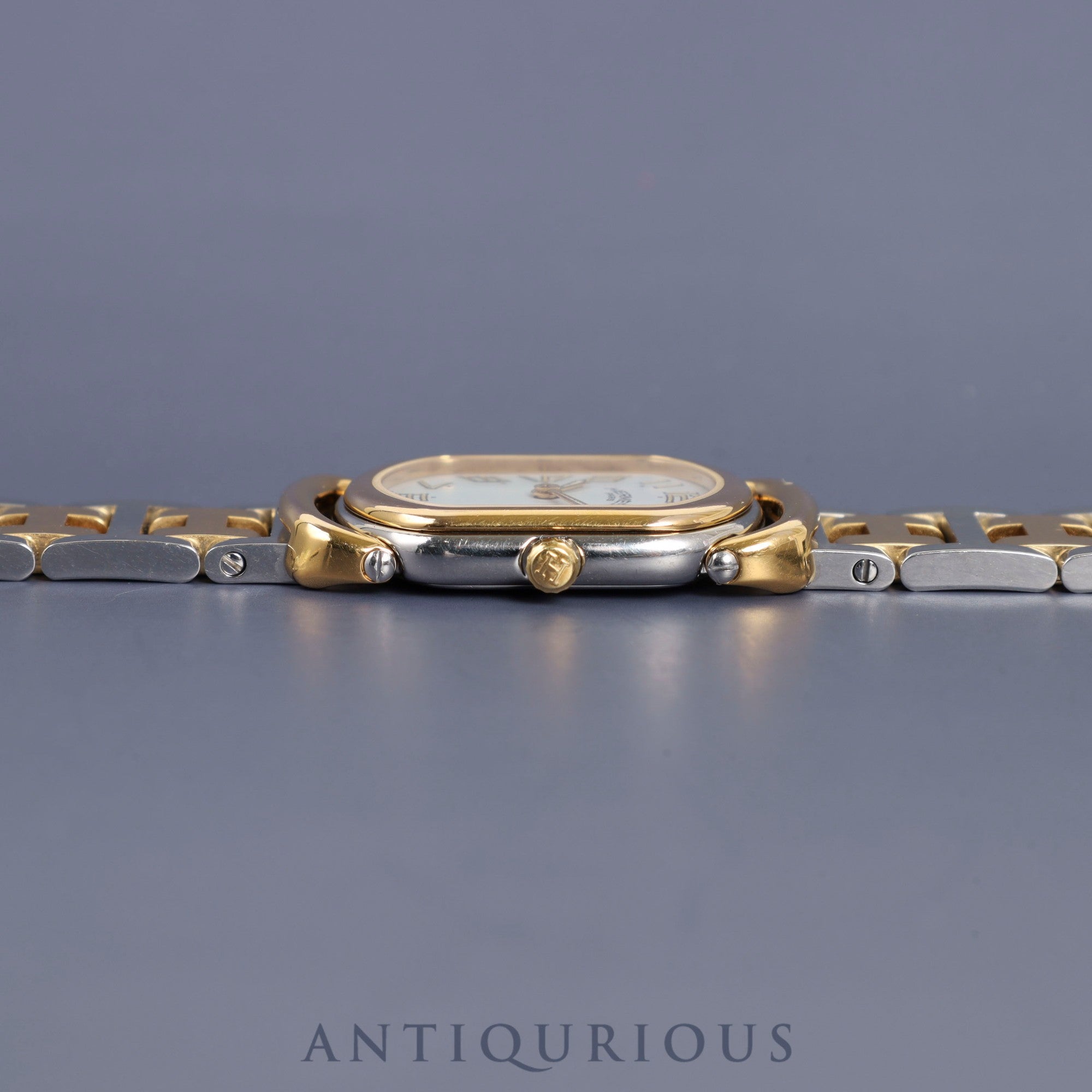 Hermes Rally 770301-4 Quartz Cal.976 001 SS/GP White Dial Warranty (1995) Box Overhauled