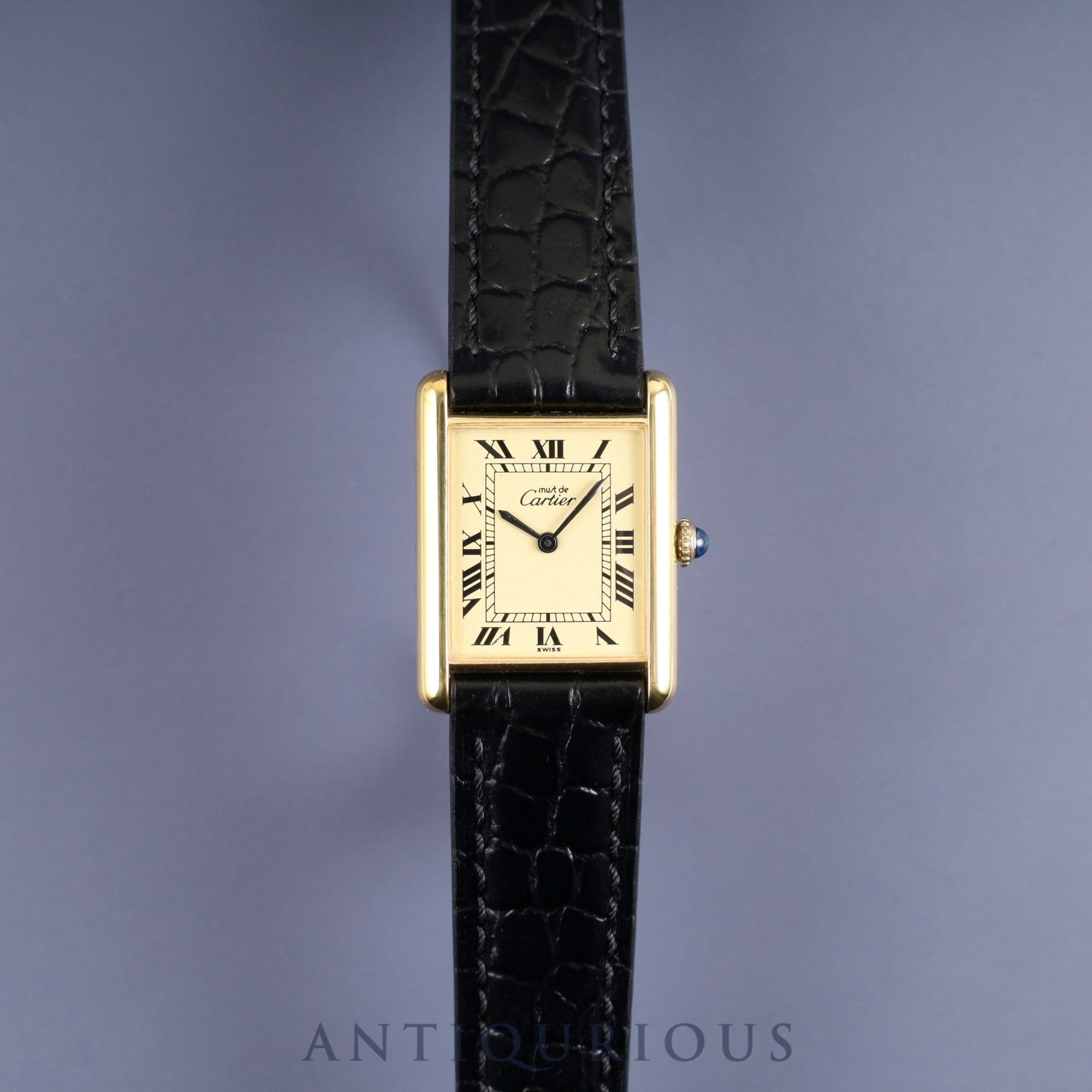 Cartier Must Tank LM Manual Winding SV925 Leather Watch with Genuine GP Buckle Ivory Roman Dial Overhauled and Finished to Look Like New