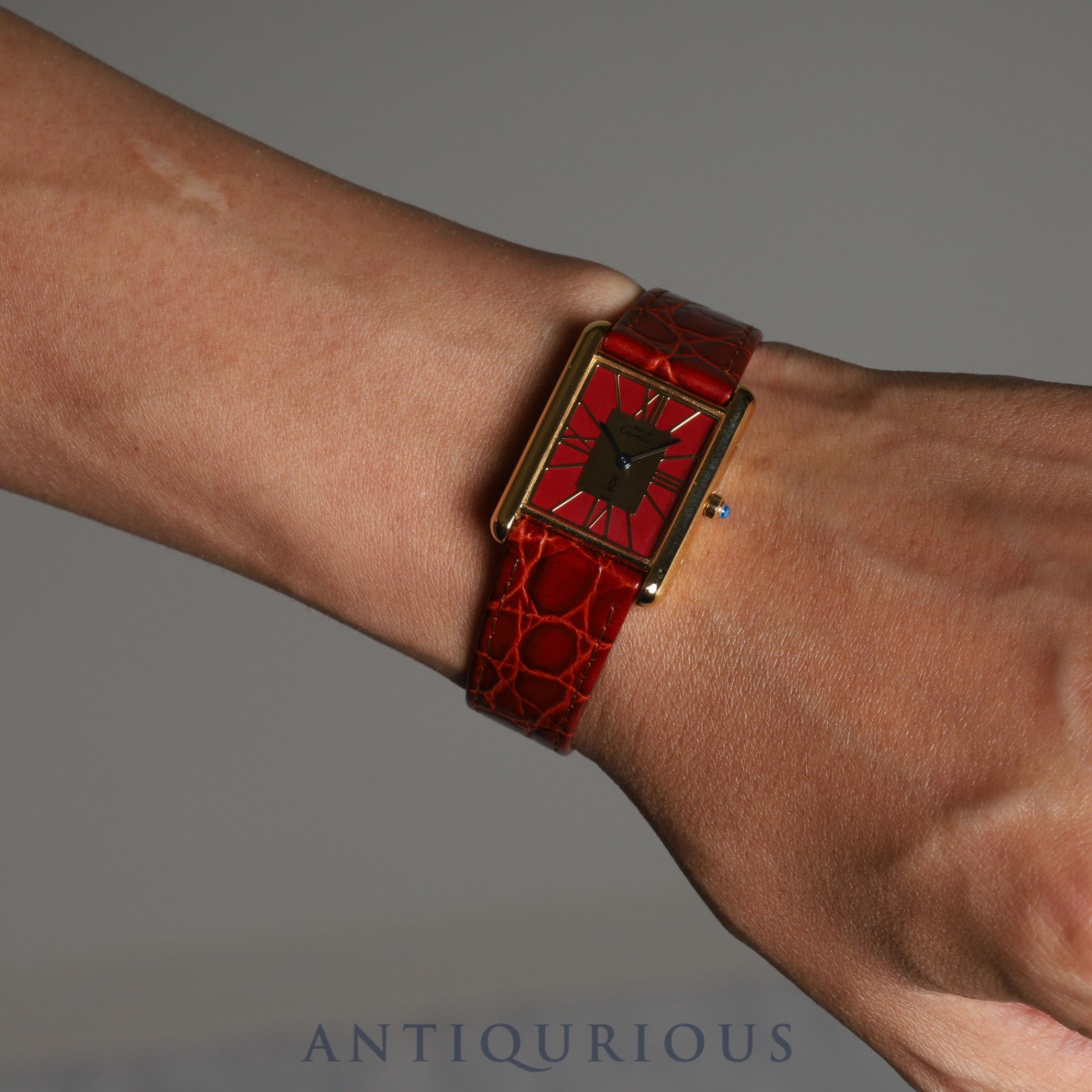 Cartier Must Tank LM QZ 6 81006 SV925 Leather Genuine Buckle (GP) Cloisonné Dial Overhauled