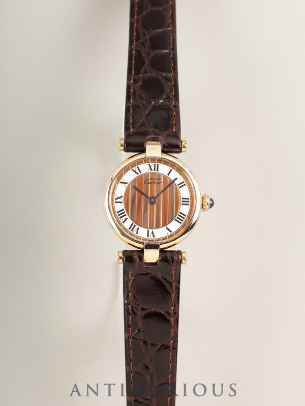 Cartier Must Vendôme VLC SM 590004 Quartz Caliber 90 SV925 Leather Strap with Genuine GP Buckle, Trinity Dial, Overhauled