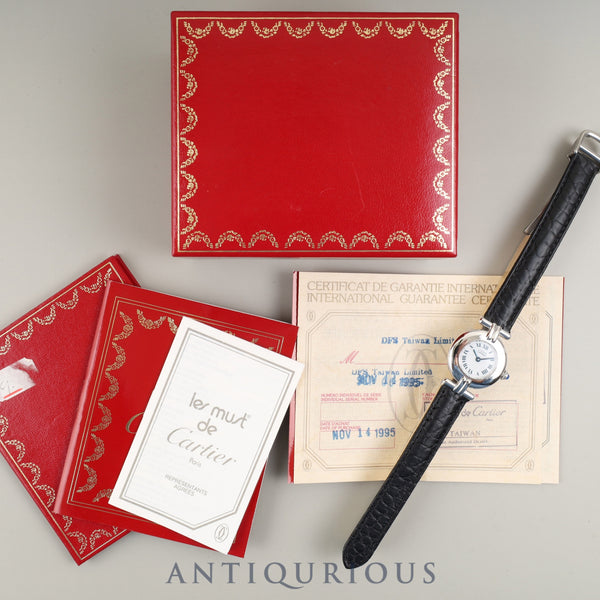 カルティエ マストコリゼ W1001665 / 690002 クォーツ Cal.90.06 SV925 革 純正Dバックル(SS) ホワイトローマン文字盤 箱 冊子 保証書(1995年) オーバーホール済み