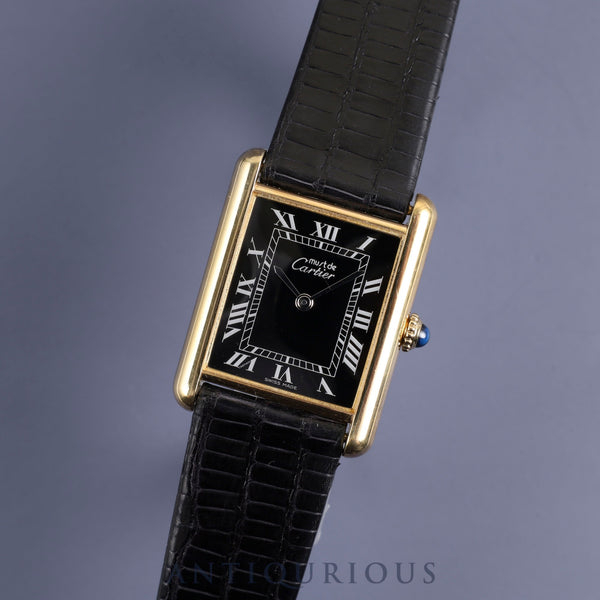 Cartier Must Tank LM Manual winding SV925 Leather Genuine buckle (GP) Black Roman dial Complete service (full maintenance) completed at Cartier boutique