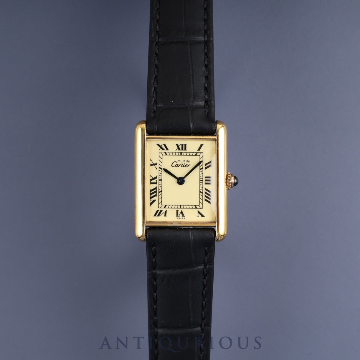 Cartier Must Tank LM 590005, Quartz movement, SV925, Leather, Genuine buckle (GP), Ivory Roman dial, Fully serviced at a Cartier boutique